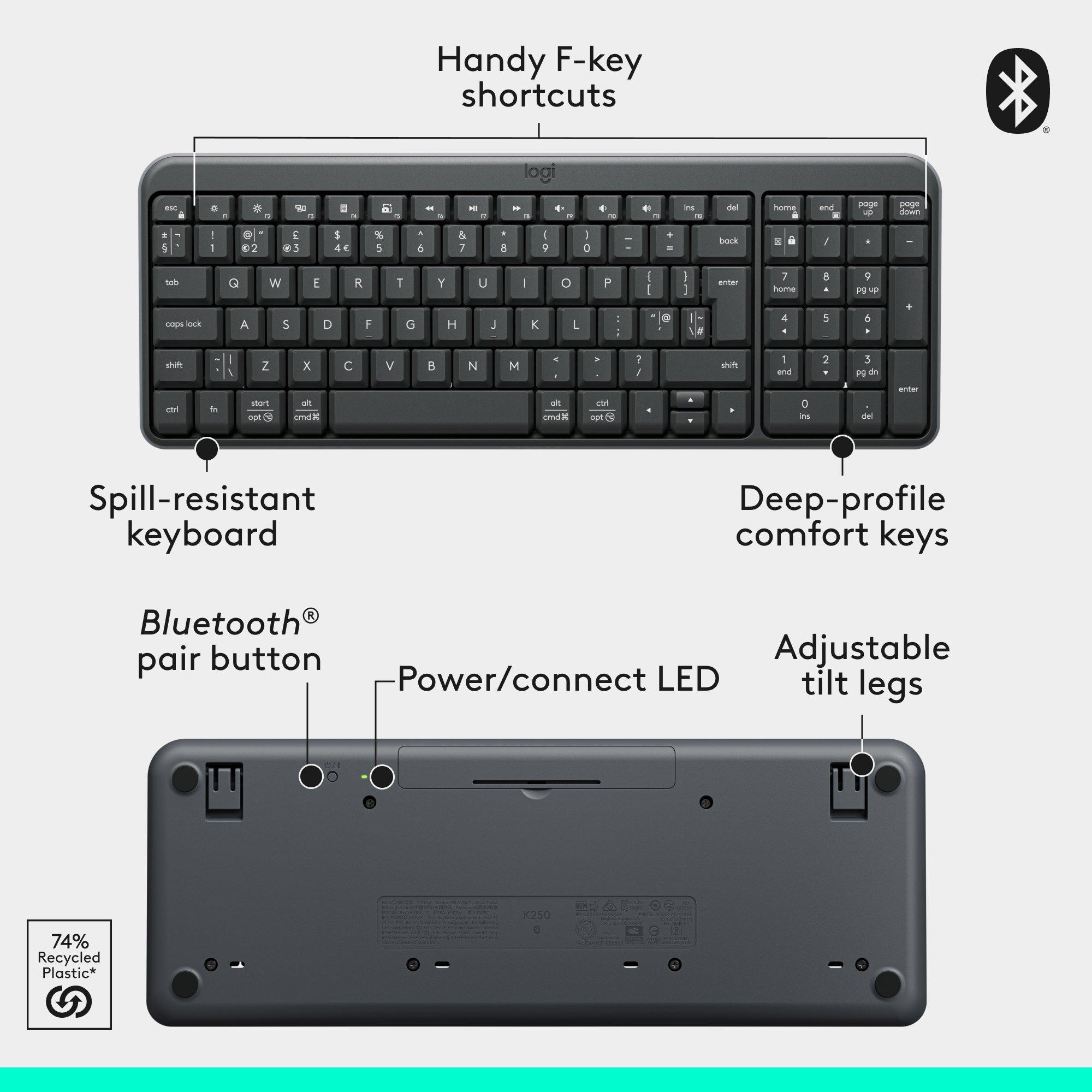 Black - Logitech - Logitech K250 Compact Bluetooth Wireless Keyboard - 8