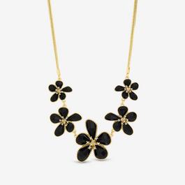 Mood Gold Crystal and Jet Glass Flower Neckalce