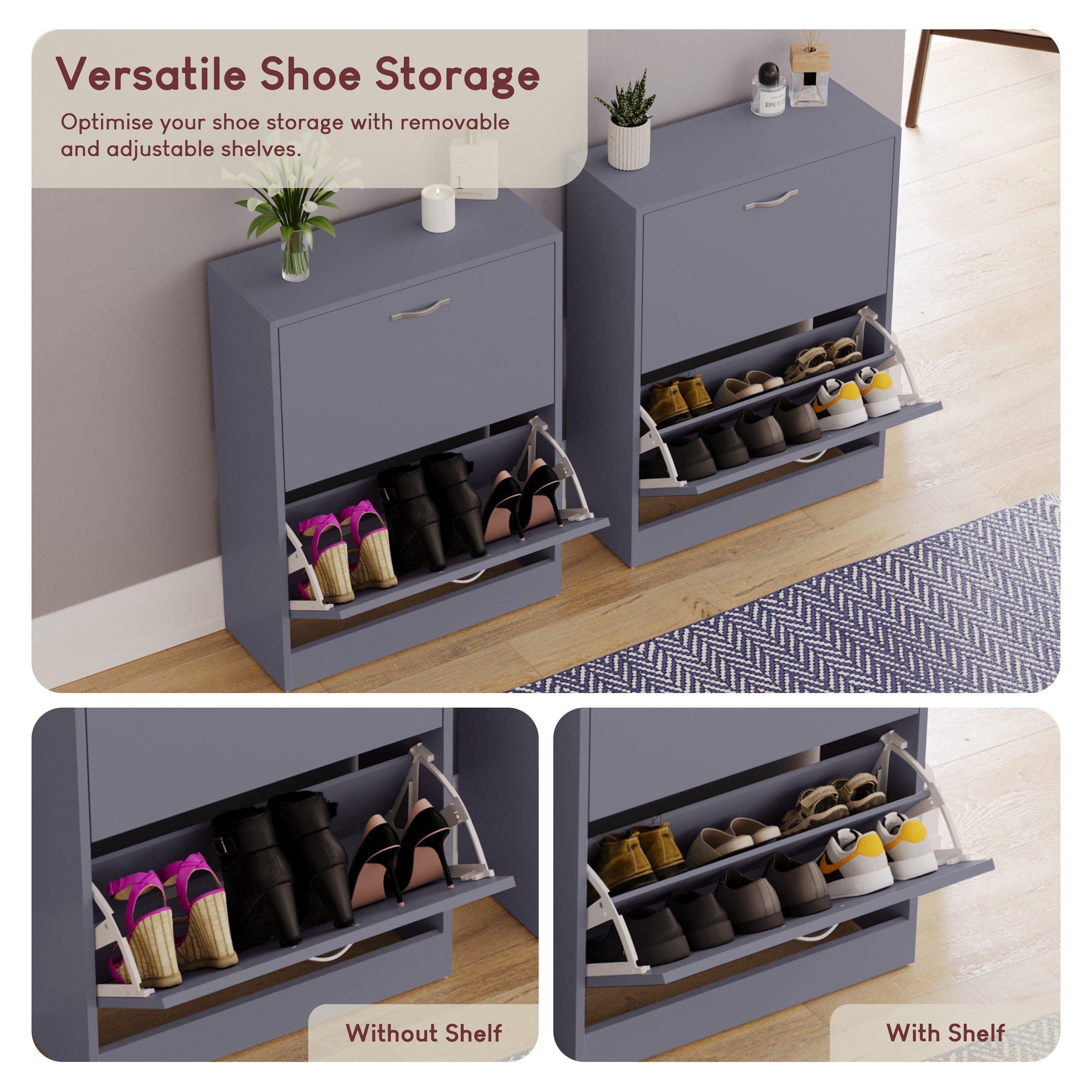 Grey - Lassic - Vida Designs 2 Drawer Shoe Cabinet - 7