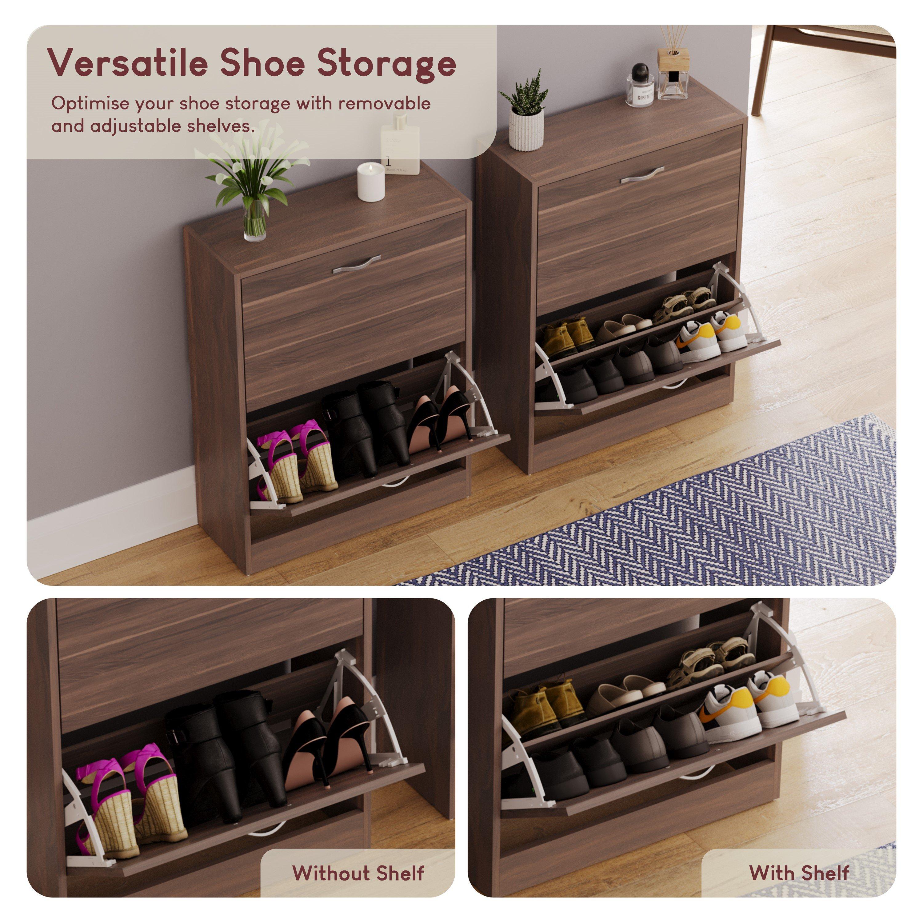 Walnut - Lassic - Vida Designs 2 Drawer Shoe Cabinet - 7