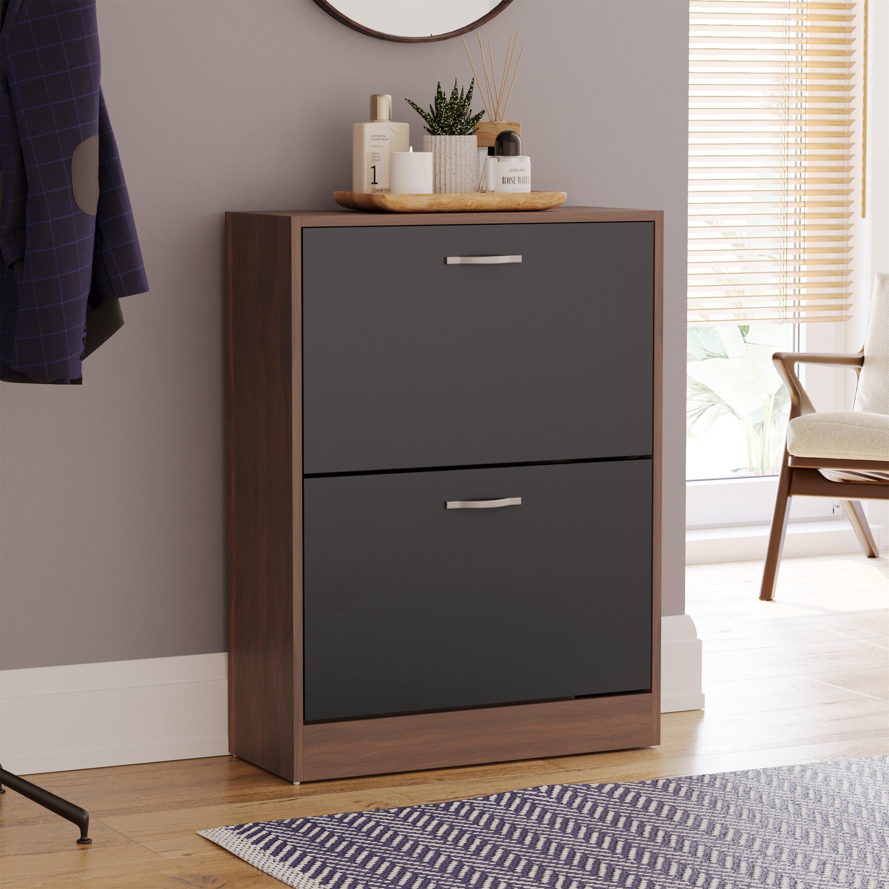 Walnut & Black - Lassic - Vida Designs 2 Drawer Shoe Cabinet - 1