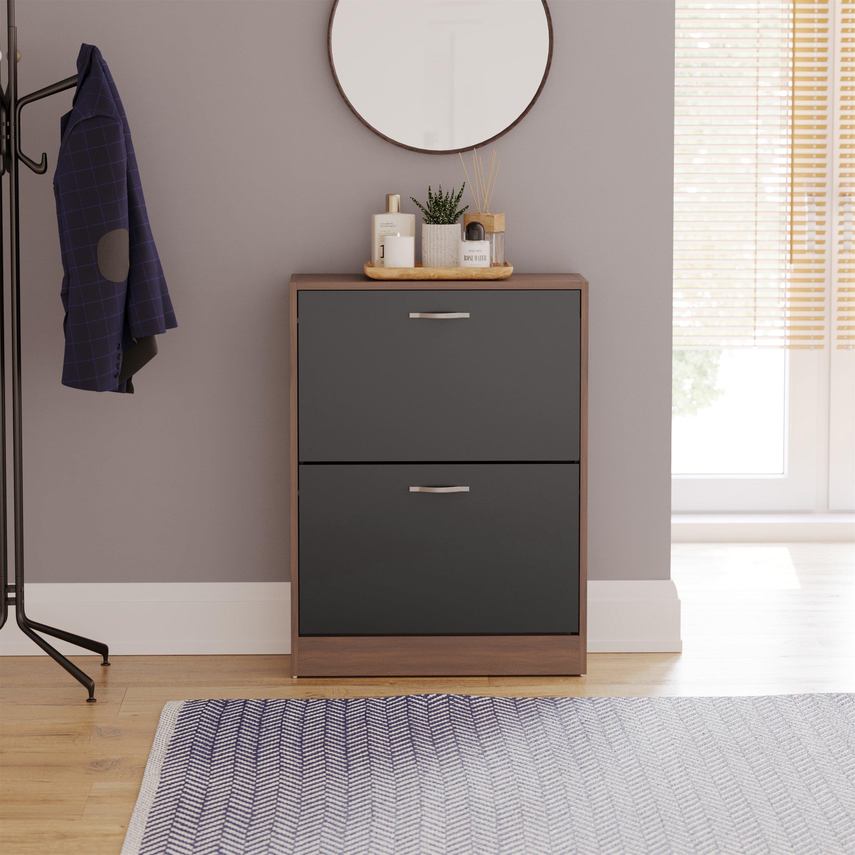 Walnut & Black - Lassic - Vida Designs 2 Drawer Shoe Cabinet - 3