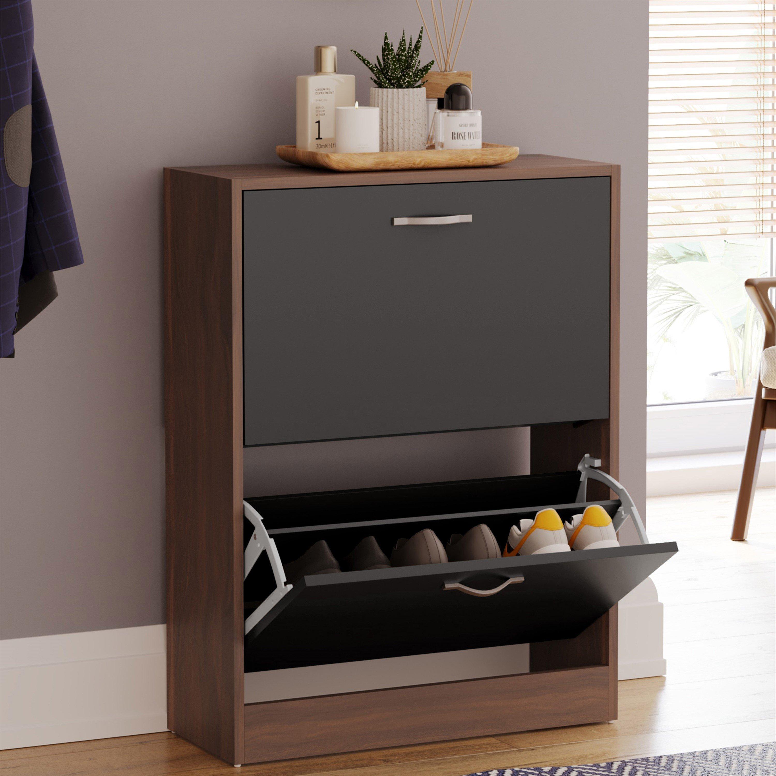 Walnut & Black - Lassic - Vida Designs 2 Drawer Shoe Cabinet - 4