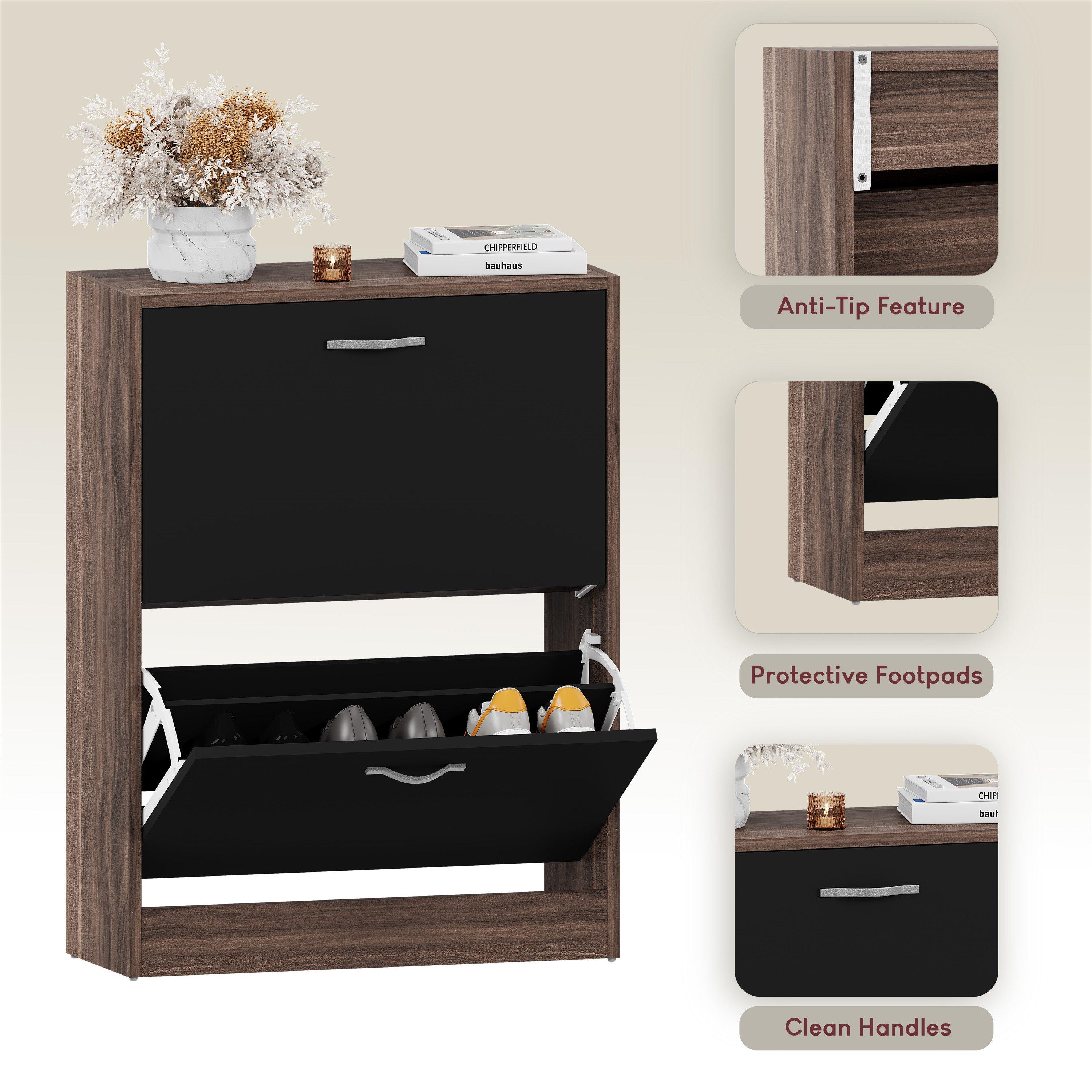 Walnut & Black - Lassic - Vida Designs 2 Drawer Shoe Cabinet - 6
