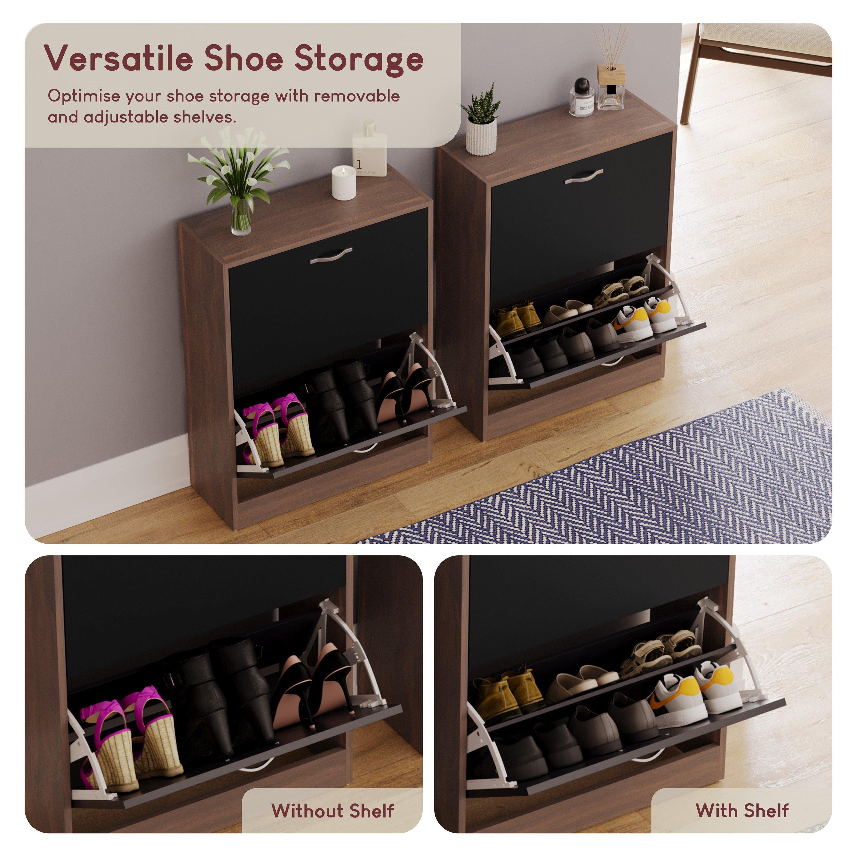 Walnut & Black - Lassic - Vida Designs 2 Drawer Shoe Cabinet - 7