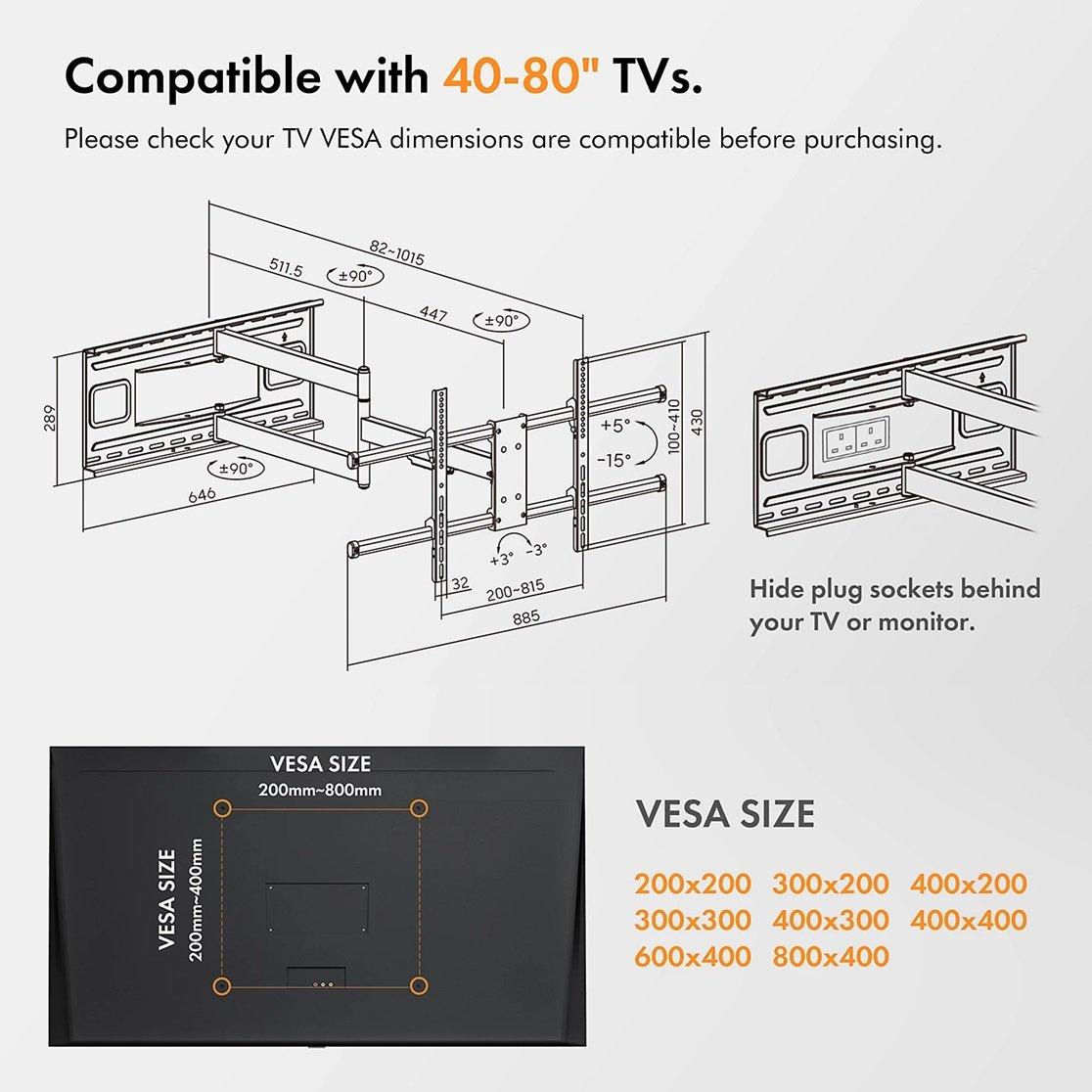 Black - VonHaus - 40-80 inch Full Motion TV Wall Mount - 4