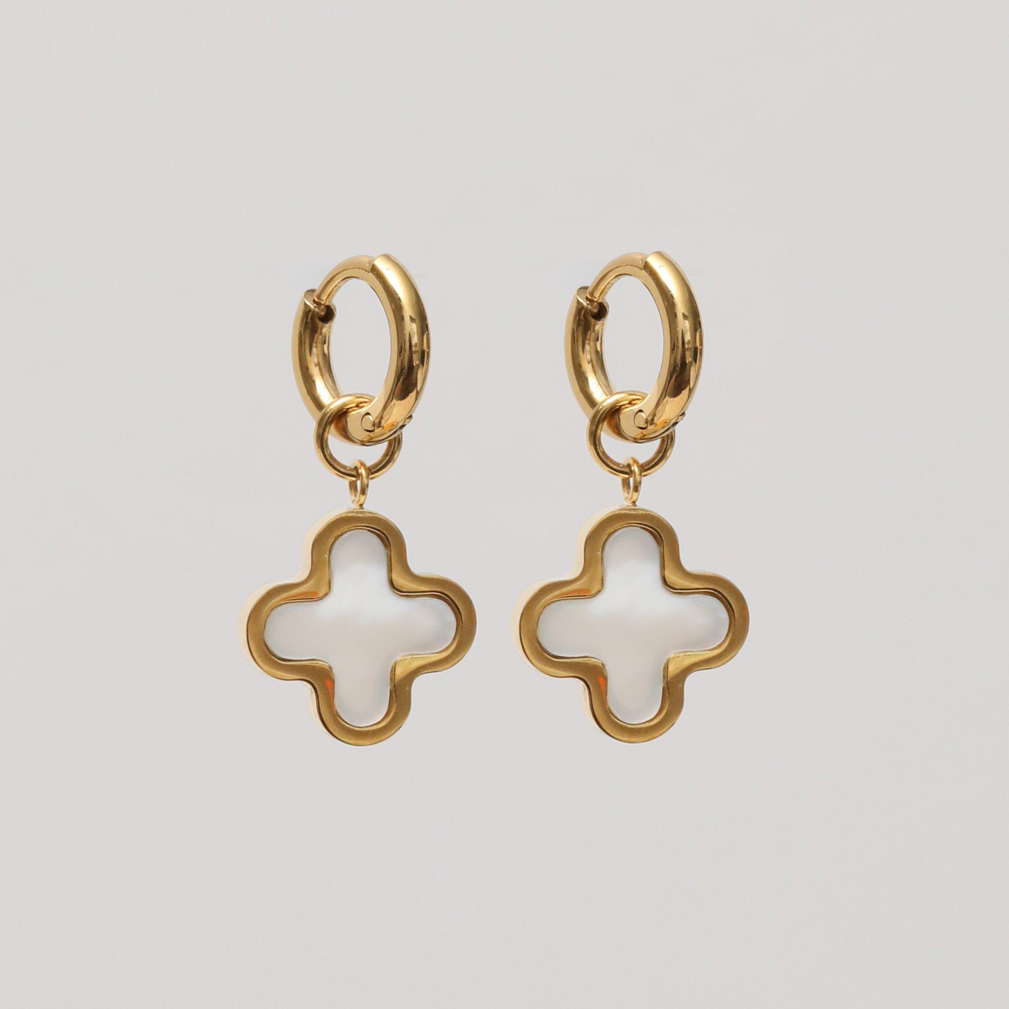 Gold - Jon Richard - Waterproof Mother of Pearl Clover Huggies - 2