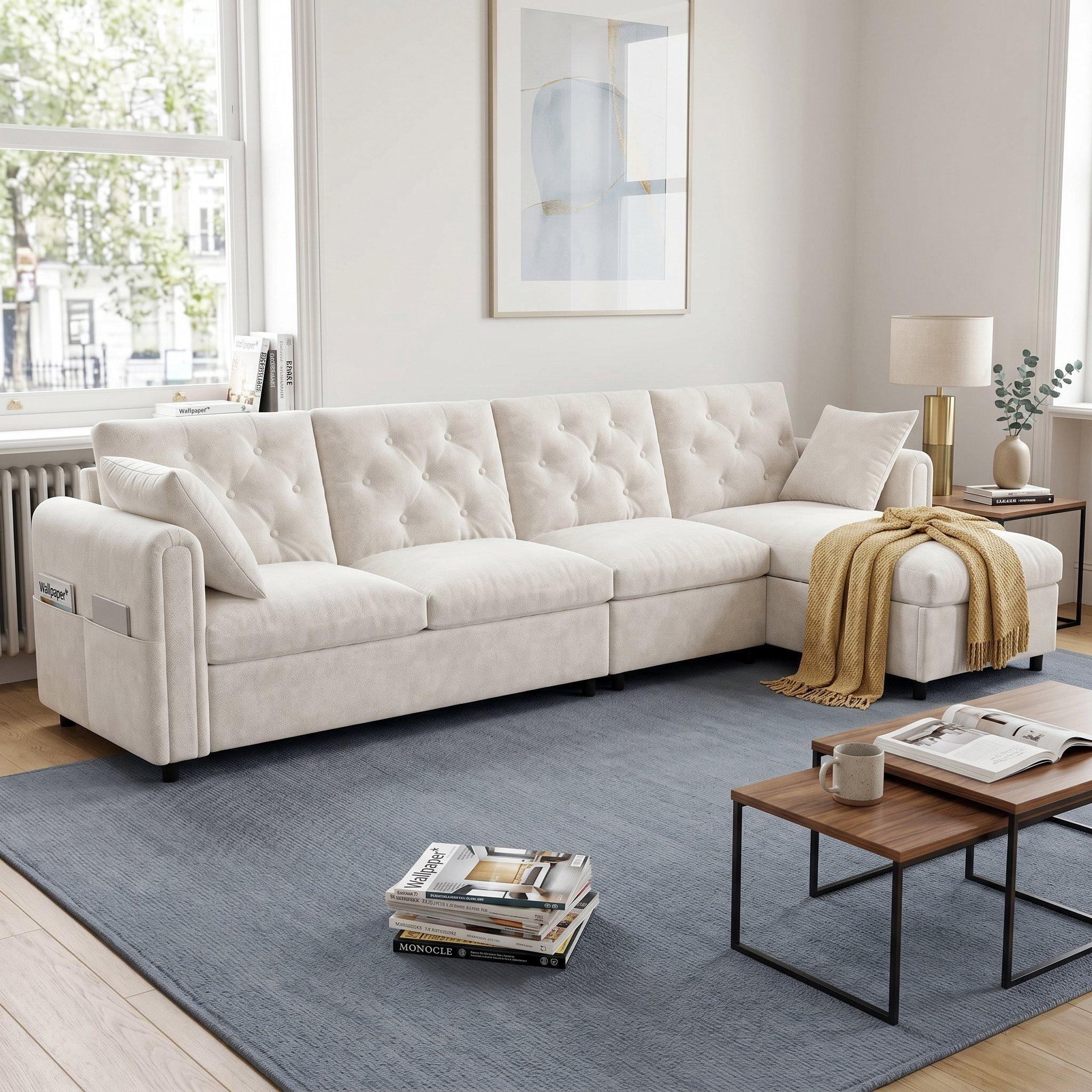 Urban Meuble Modern L-Shaped Sofa with Storage Chaise