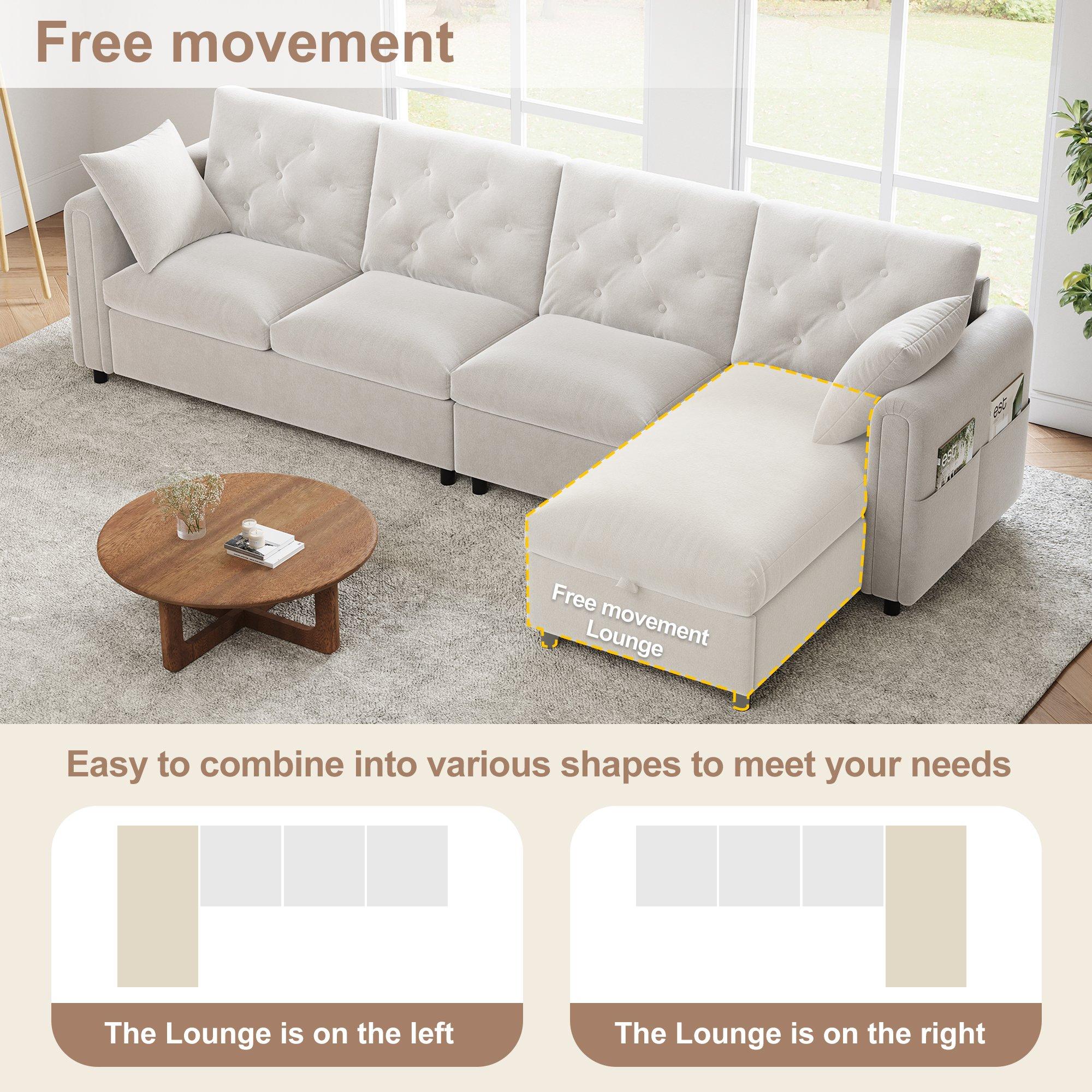 Beige - Urban Meuble - Modern L-Shaped Sofa with Storage Chaise - 11
