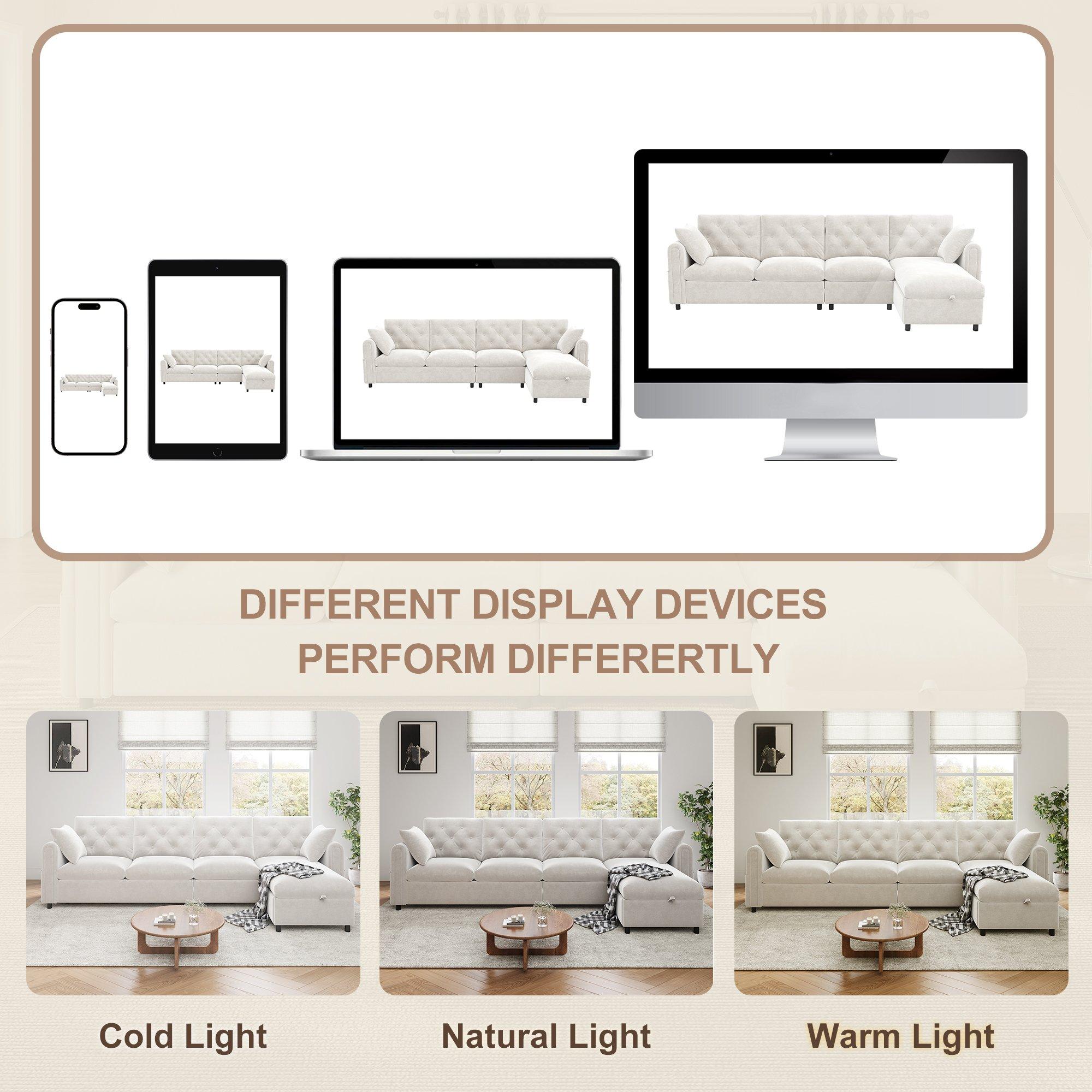 Beige - Urban Meuble - Modern L-Shaped Sofa with Storage Chaise - 13