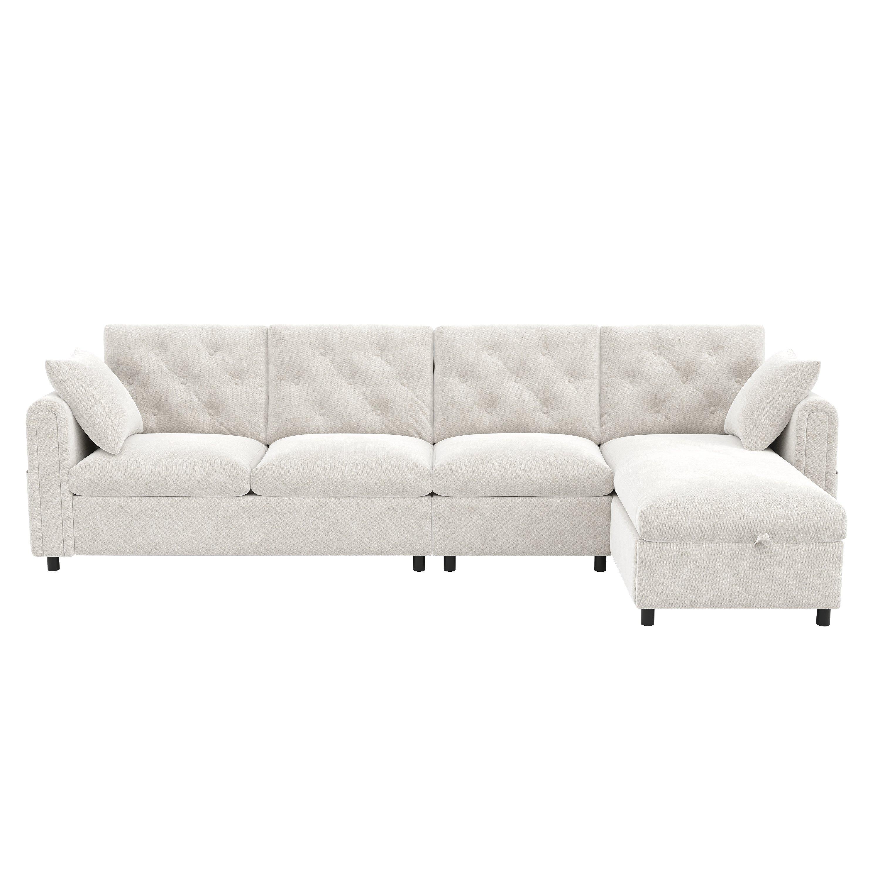 Beige - Urban Meuble - Modern L-Shaped Sofa with Storage Chaise - 5