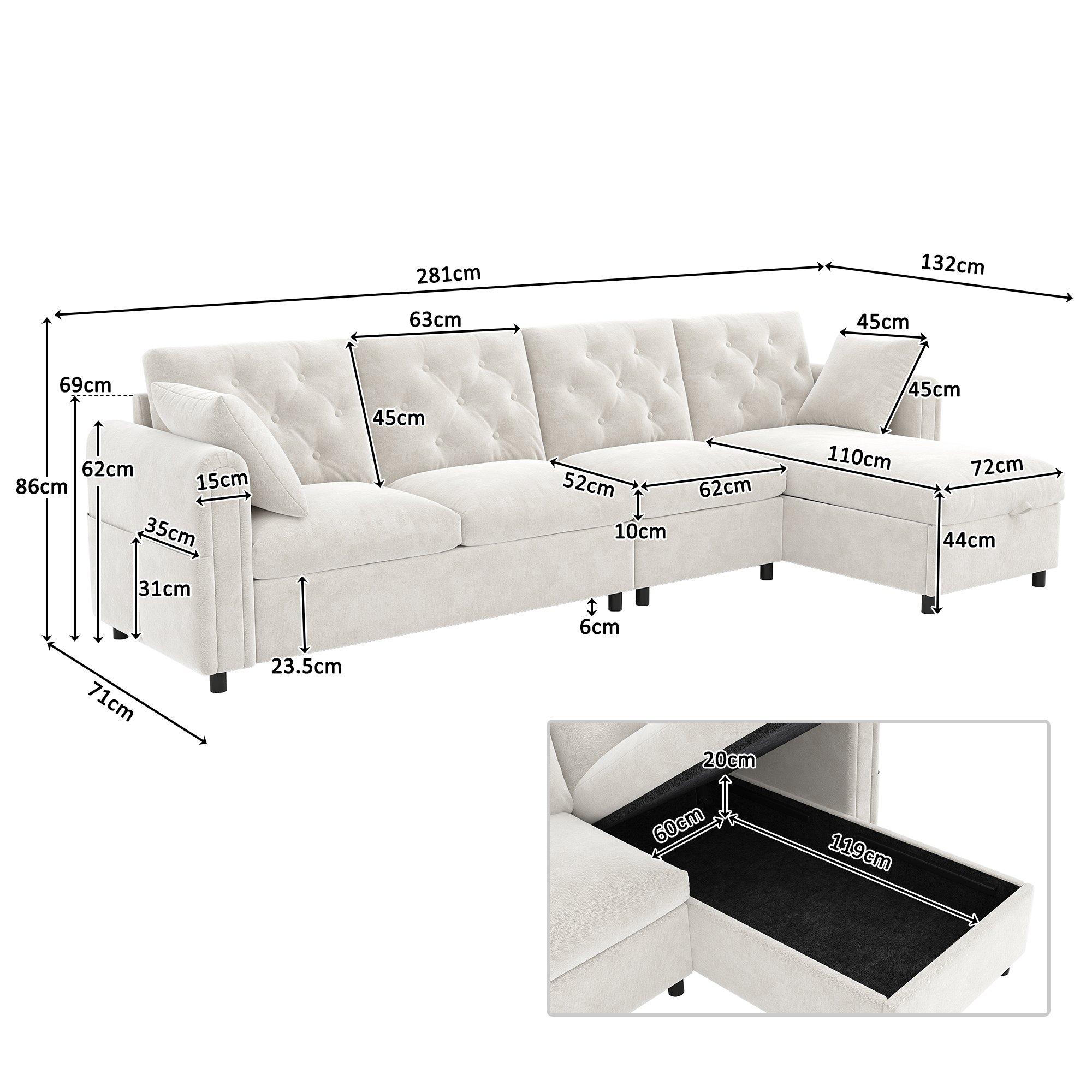 Beige - Urban Meuble - Modern L-Shaped Sofa with Storage Chaise - 6
