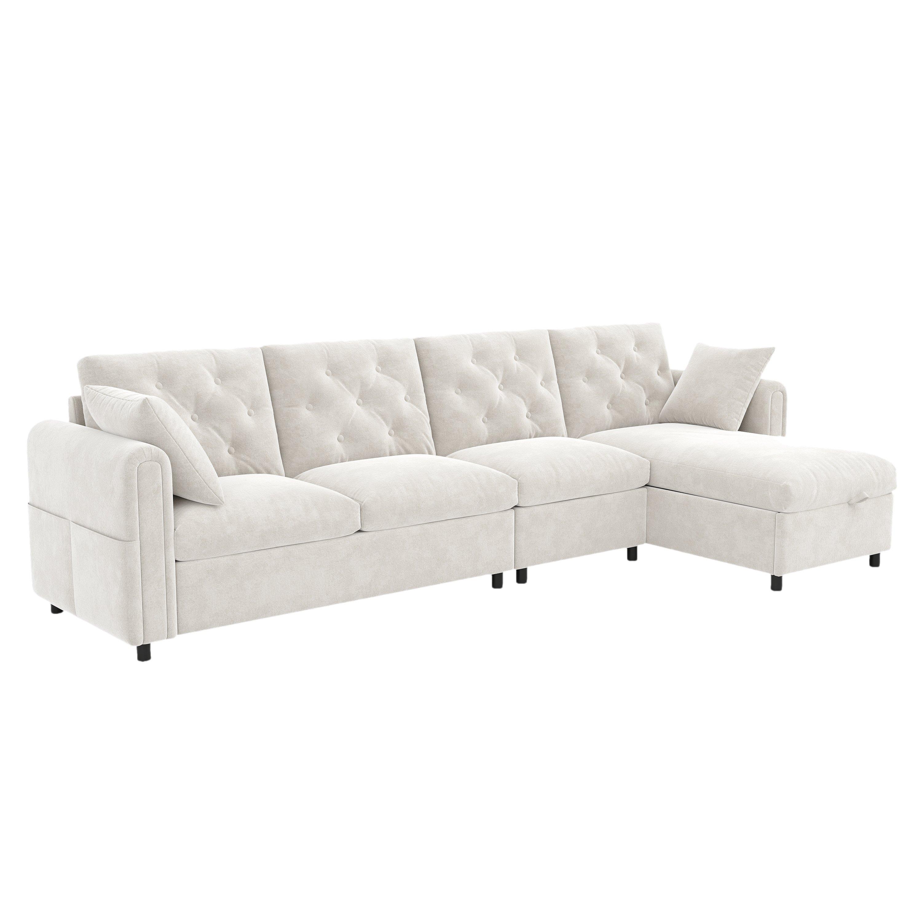 Beige - Urban Meuble - Modern L-Shaped Sofa with Storage Chaise - 7