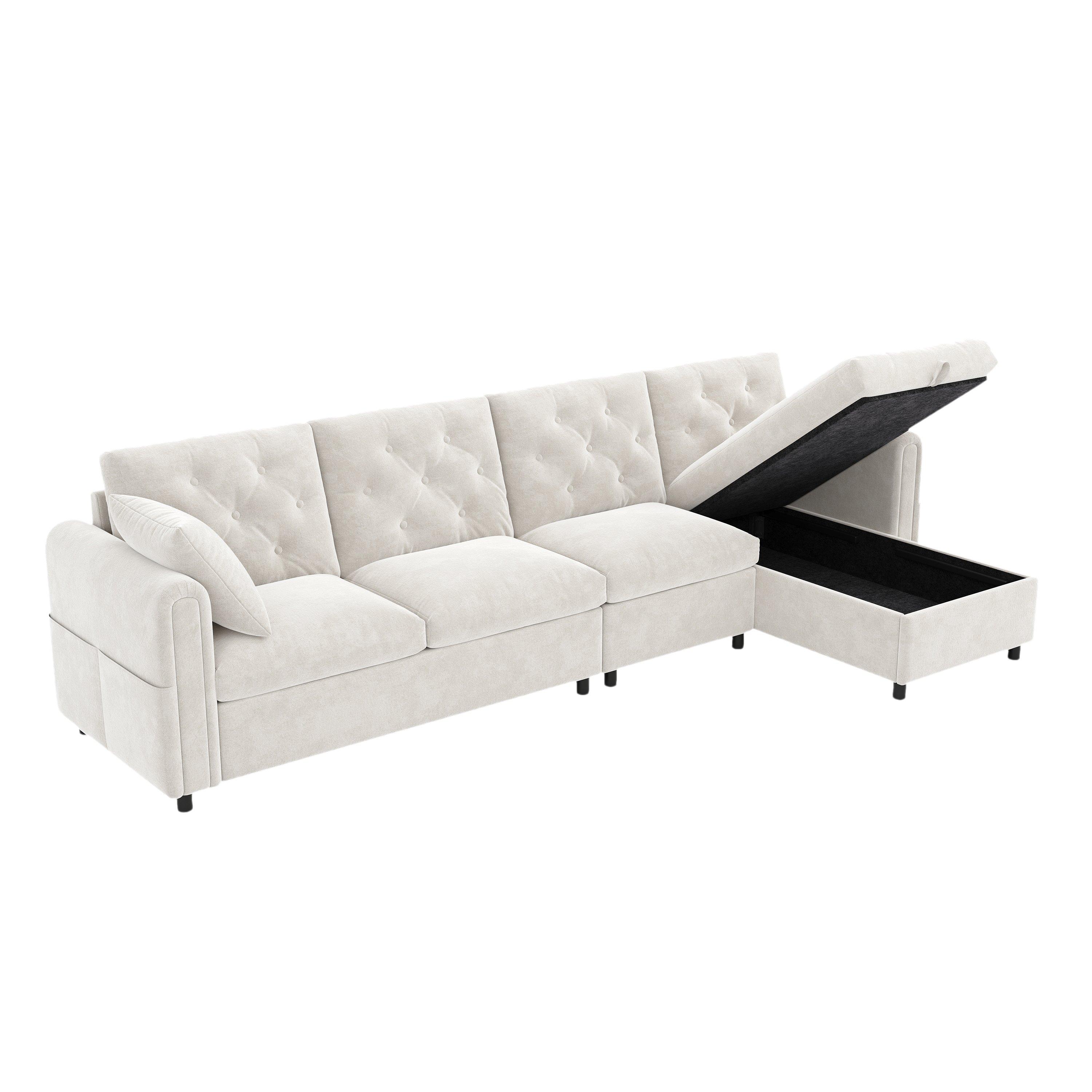 Beige - Urban Meuble - Modern L-Shaped Sofa with Storage Chaise - 8