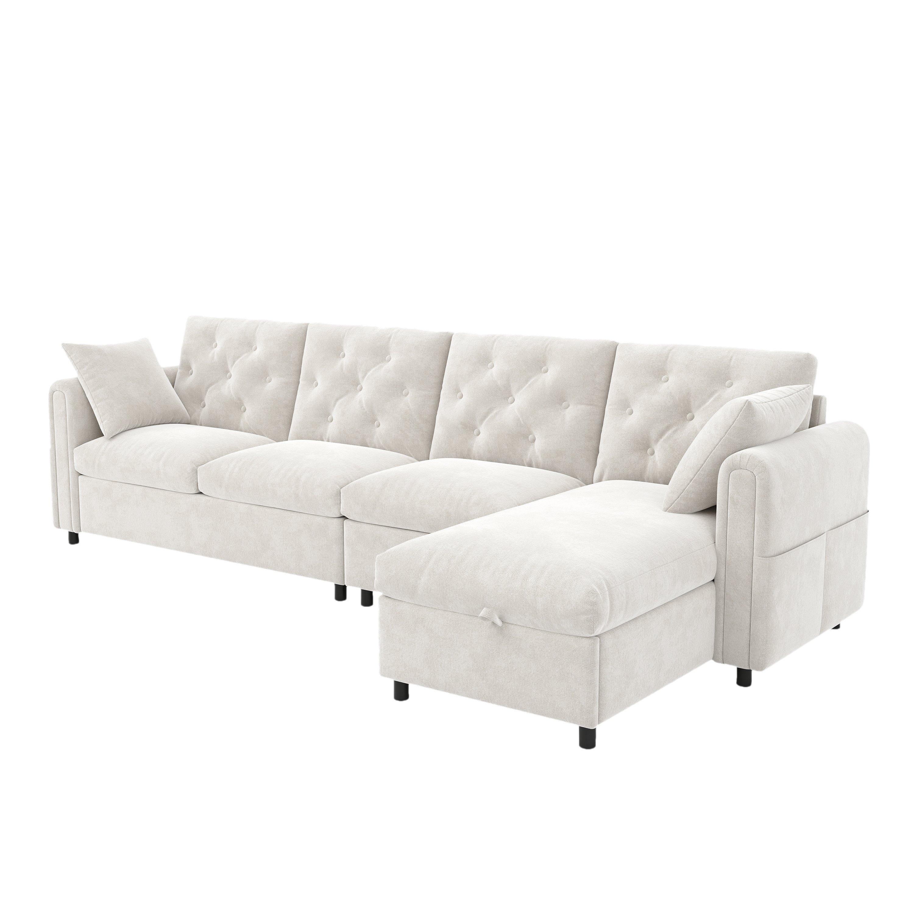 Beige - Urban Meuble - Modern L-Shaped Sofa with Storage Chaise - 9