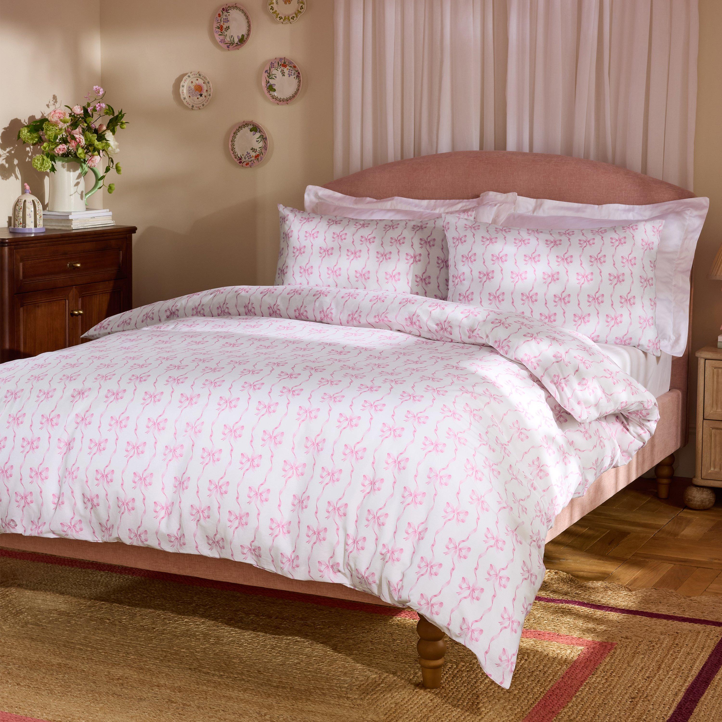 White / Pink - Cath Kidston - Ribbon And Bows Reversible Cotton Duvet Cover Set - 1