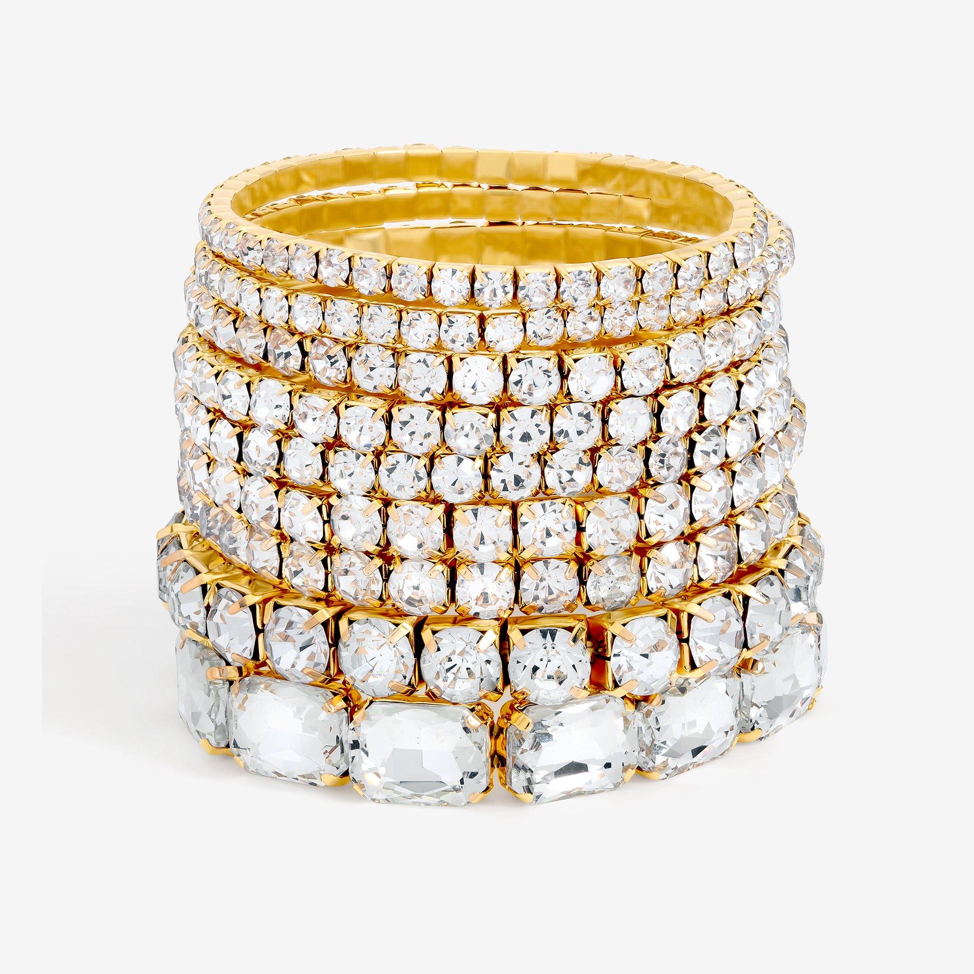 Gold - Mood - Gold Crystal Stretch Bracelets - Pack of 7 - 1