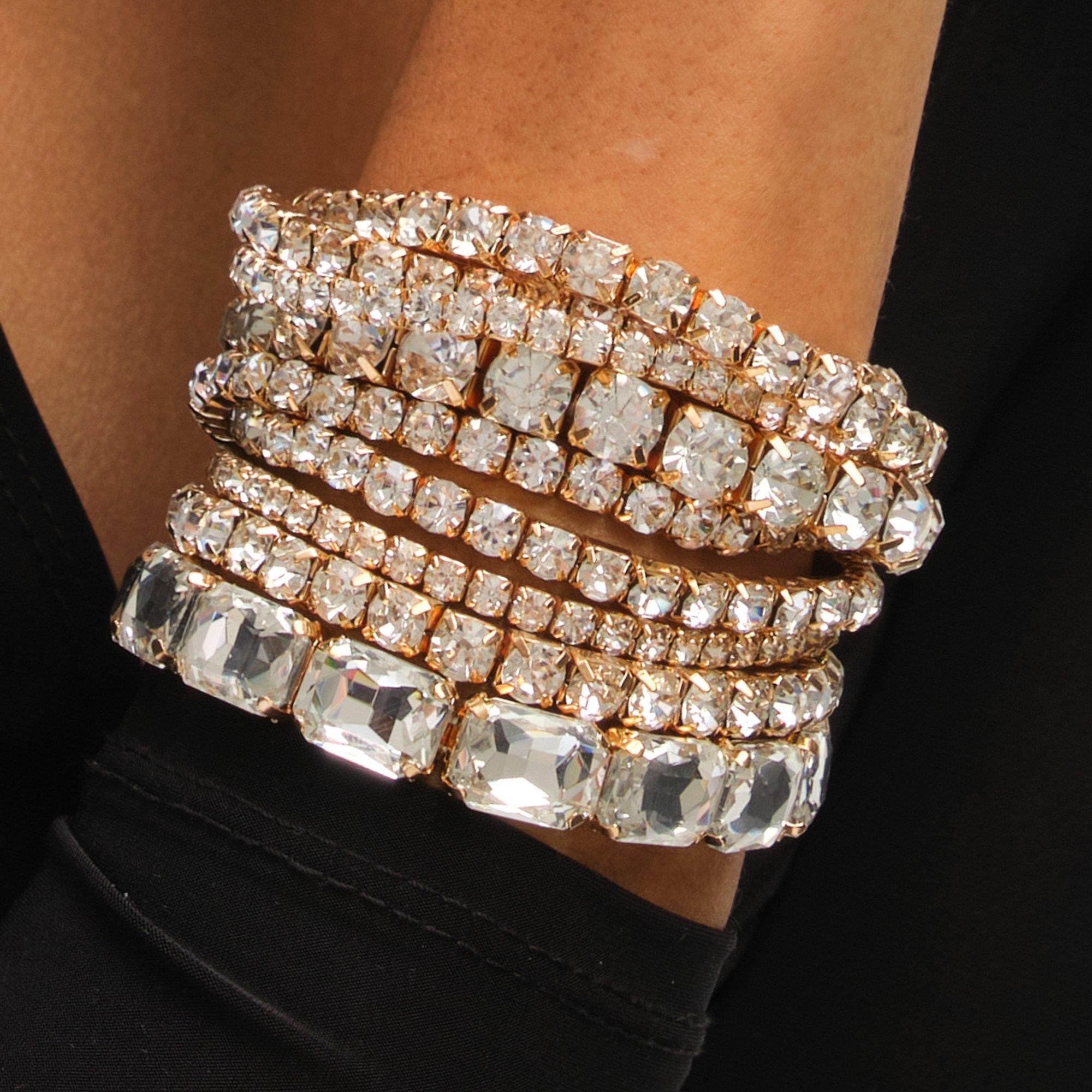 Gold - Mood - Gold Crystal Stretch Bracelets - Pack of 7 - 2