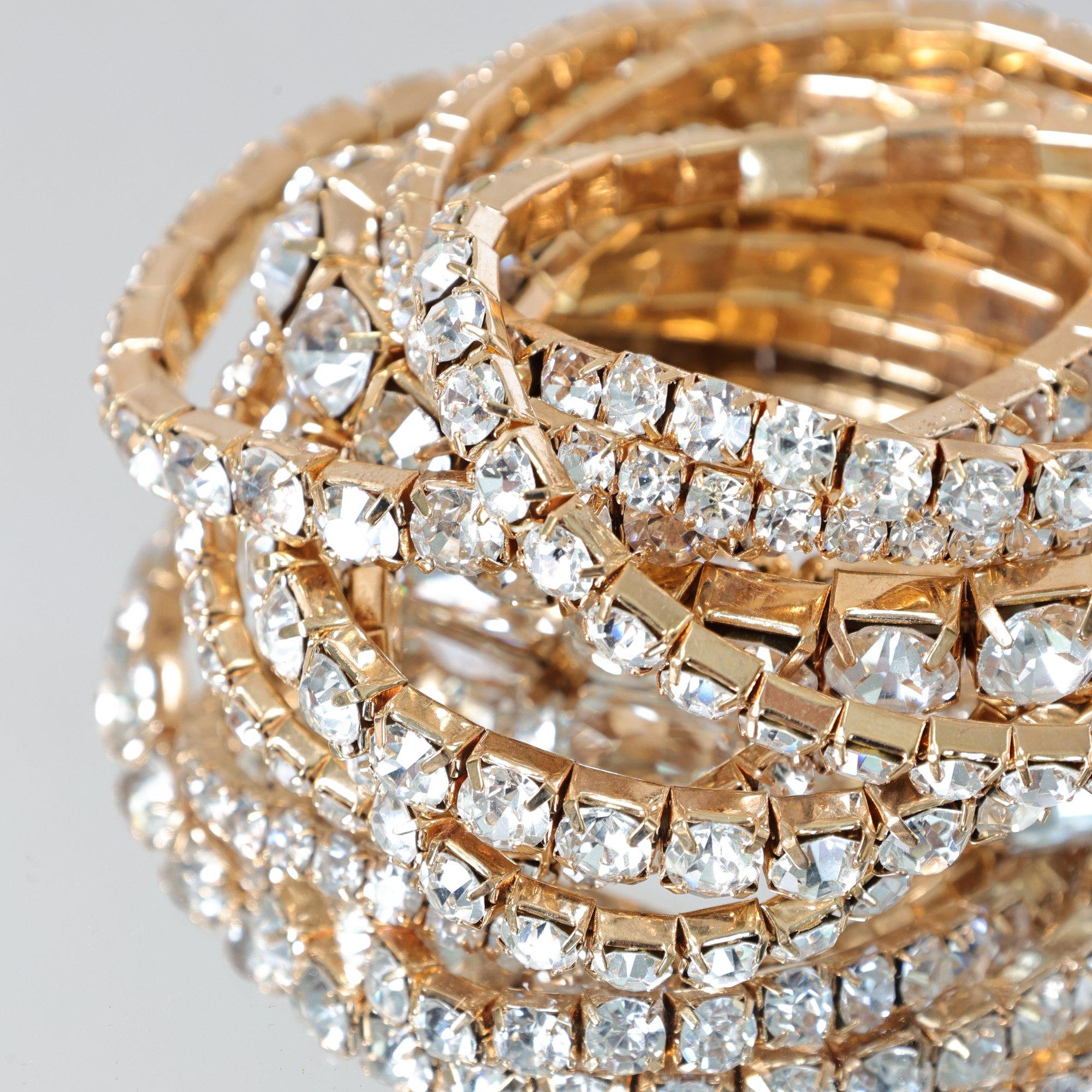 Gold - Mood - Gold Crystal Stretch Bracelets - Pack of 7 - 3