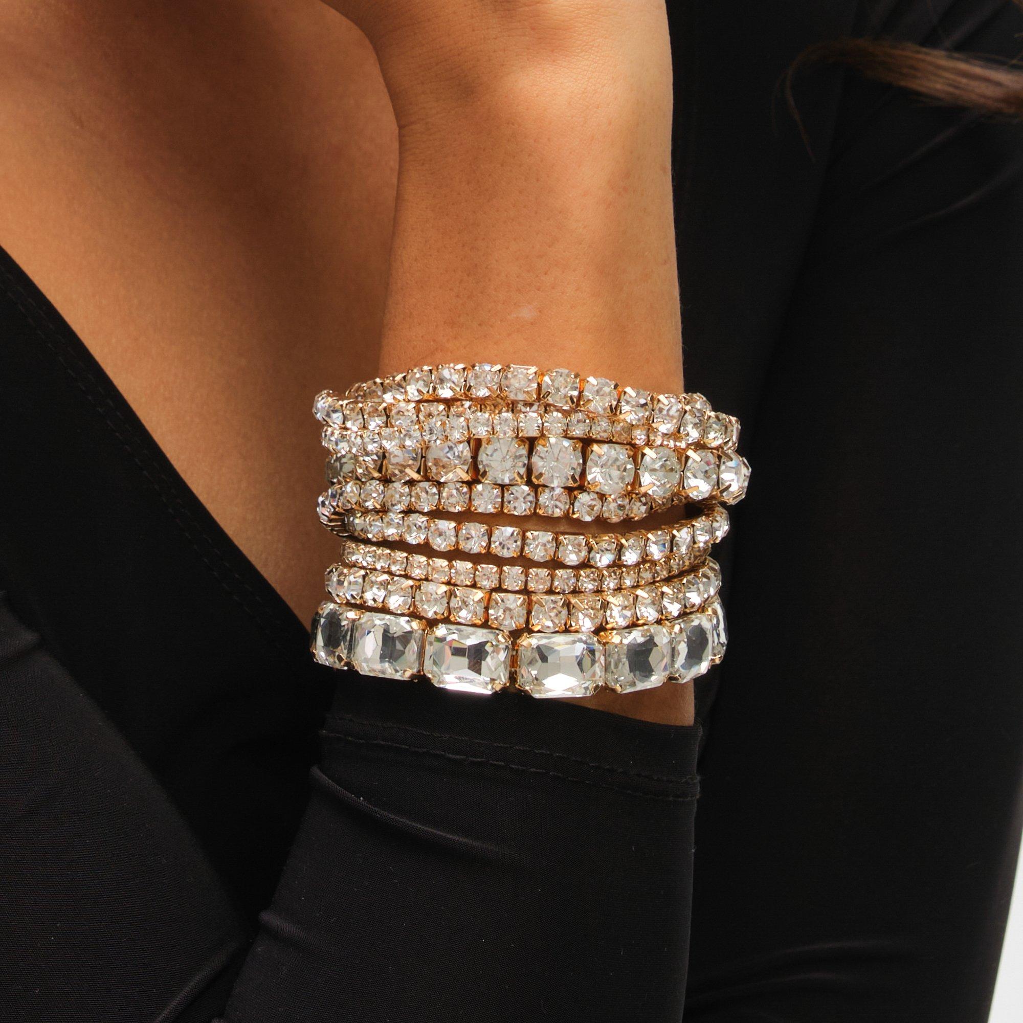 Gold - Mood - Gold Crystal Stretch Bracelets - Pack of 7 - 4