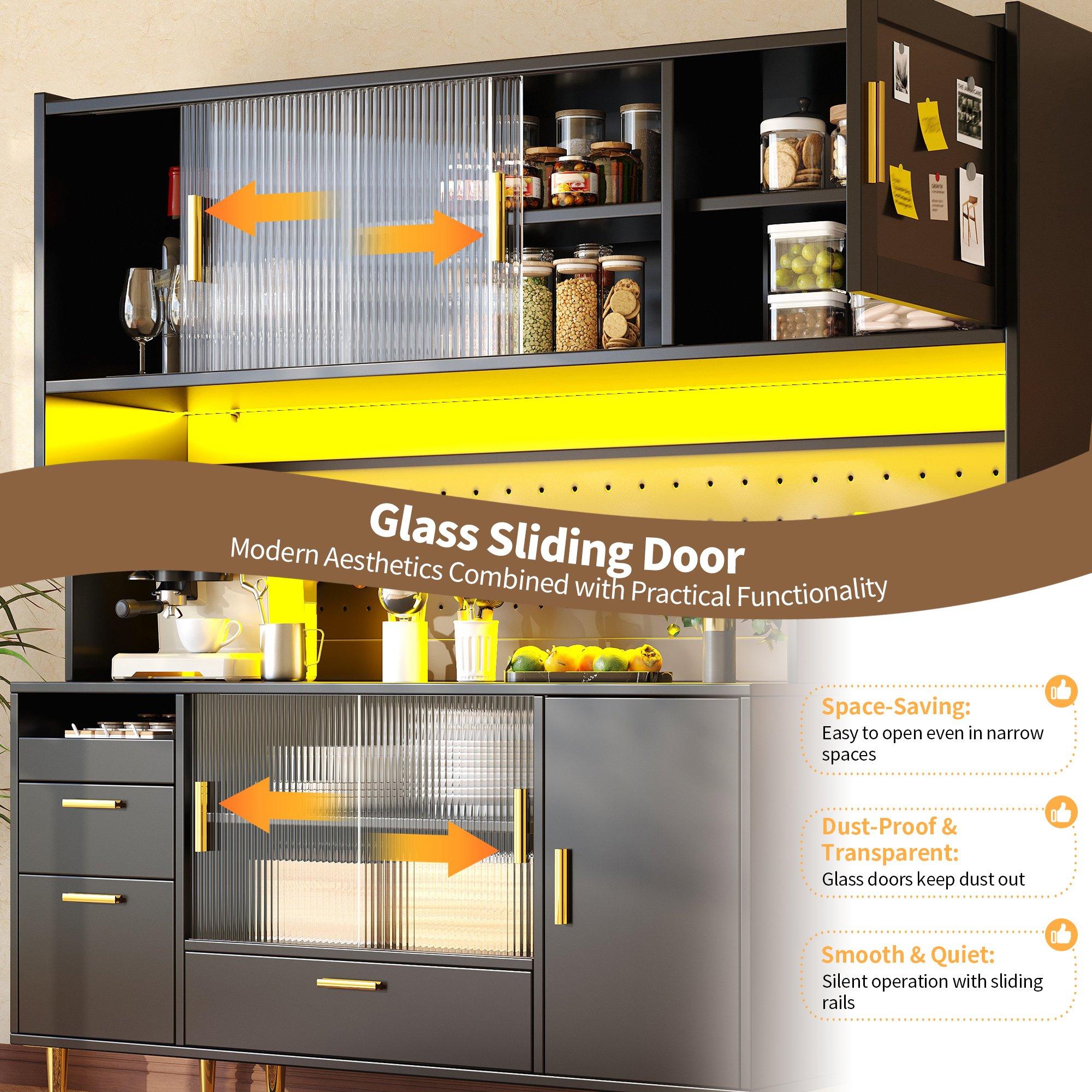 Black - Urban Meuble - LED Kitchen Cabinet with Pegboard & Glass Doors - 7