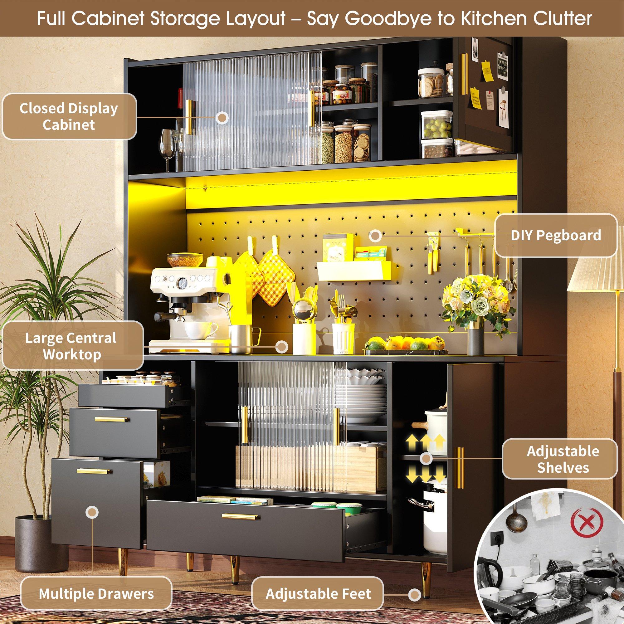 Black - Urban Meuble - LED Kitchen Cabinet with Pegboard & Glass Doors - 8