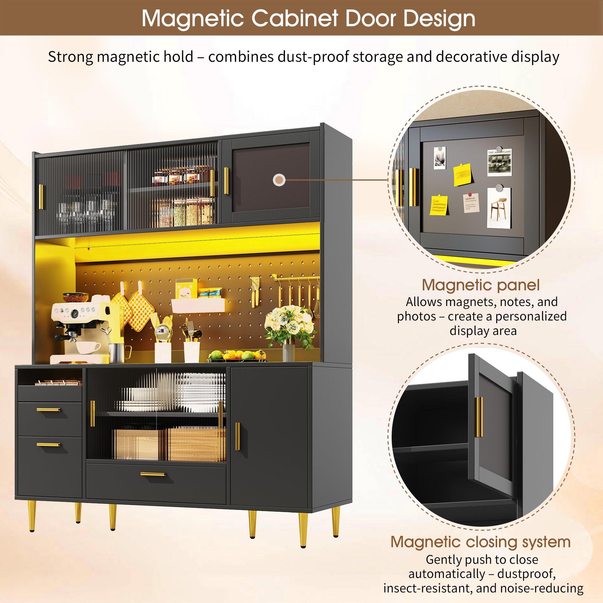 Black - Urban Meuble - LED Kitchen Cabinet with Pegboard & Glass Doors - 9