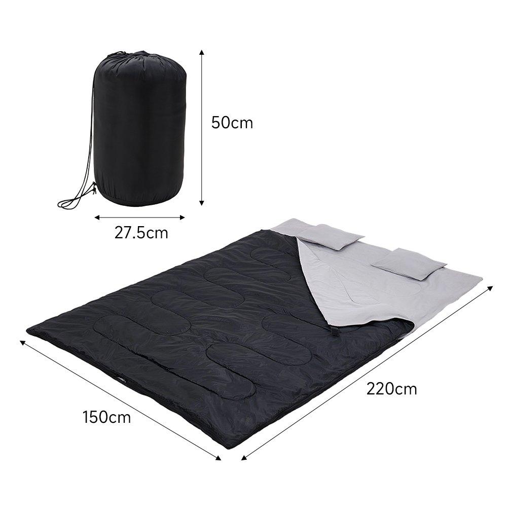Black - Breeins Camping - Double Sleeping Bag with Two Pillows - 2