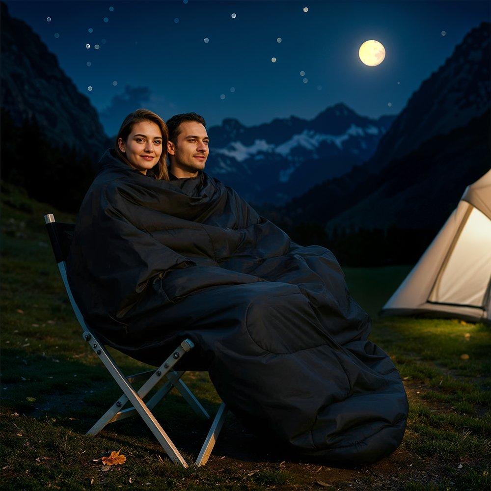 Black - Breeins Camping - Double Sleeping Bag with Two Pillows - 11