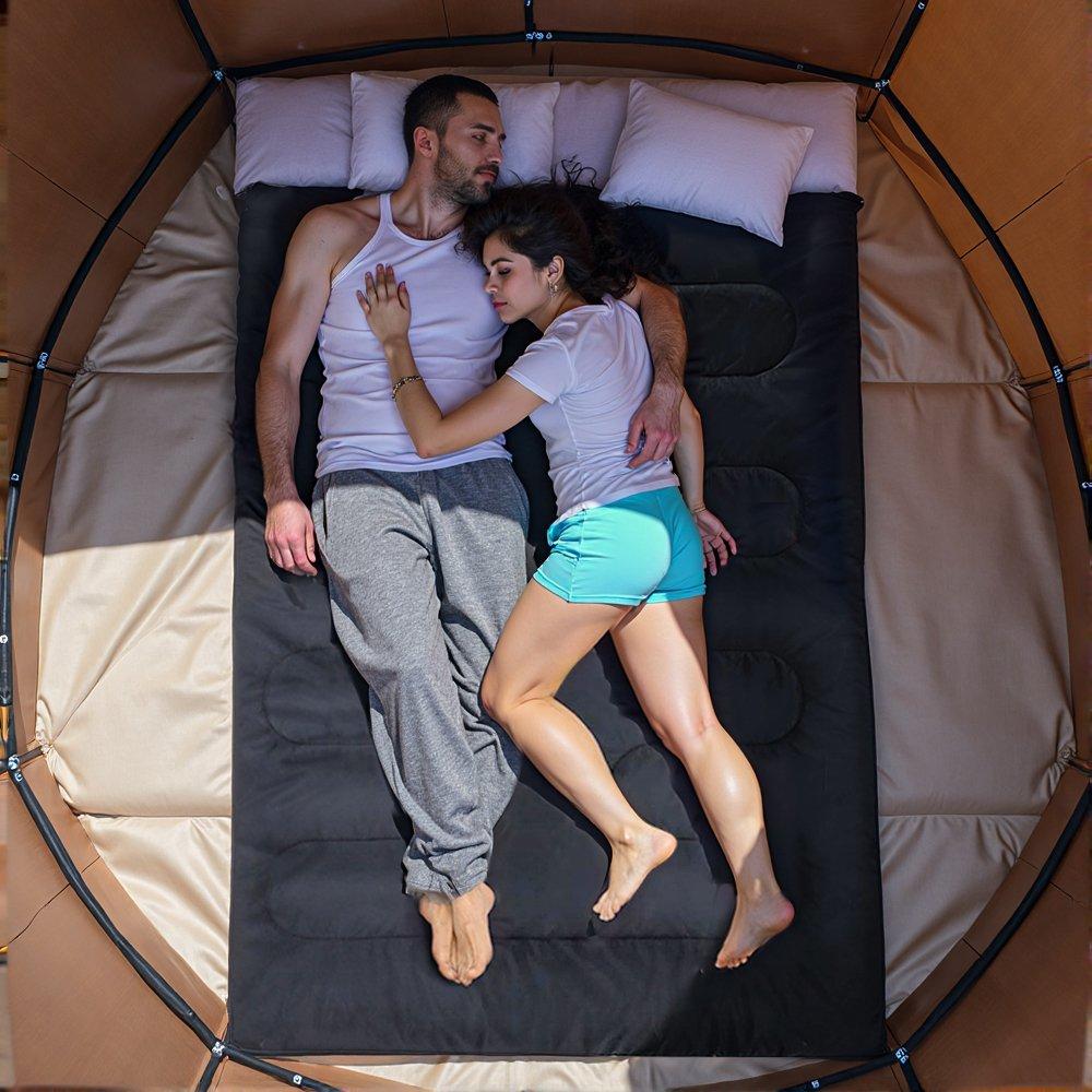 Black - Breeins Camping - Double Sleeping Bag with Two Pillows - 12