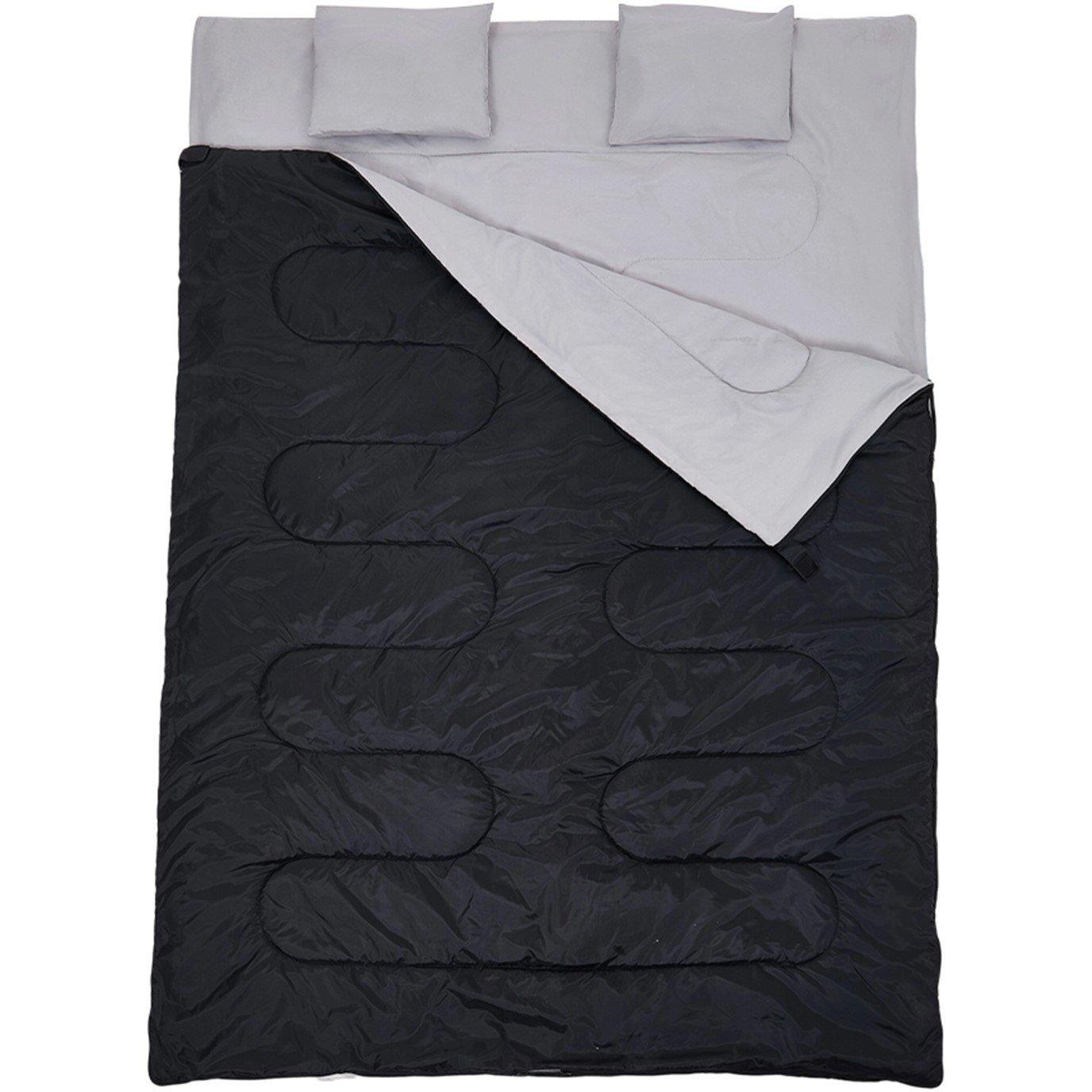 Black - Breeins Camping - Double Sleeping Bag with Two Pillows - 3
