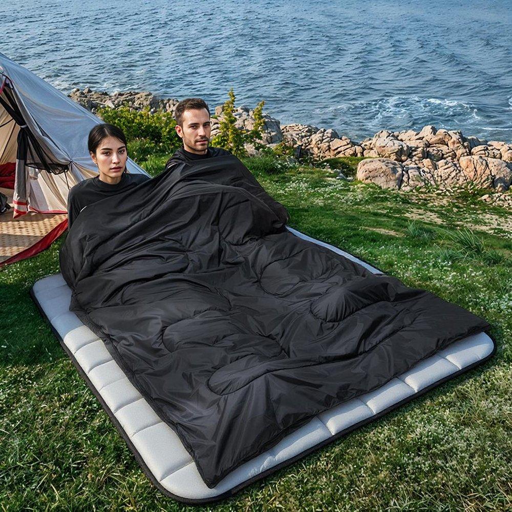 Black - Breeins Camping - Double Sleeping Bag with Two Pillows - 10