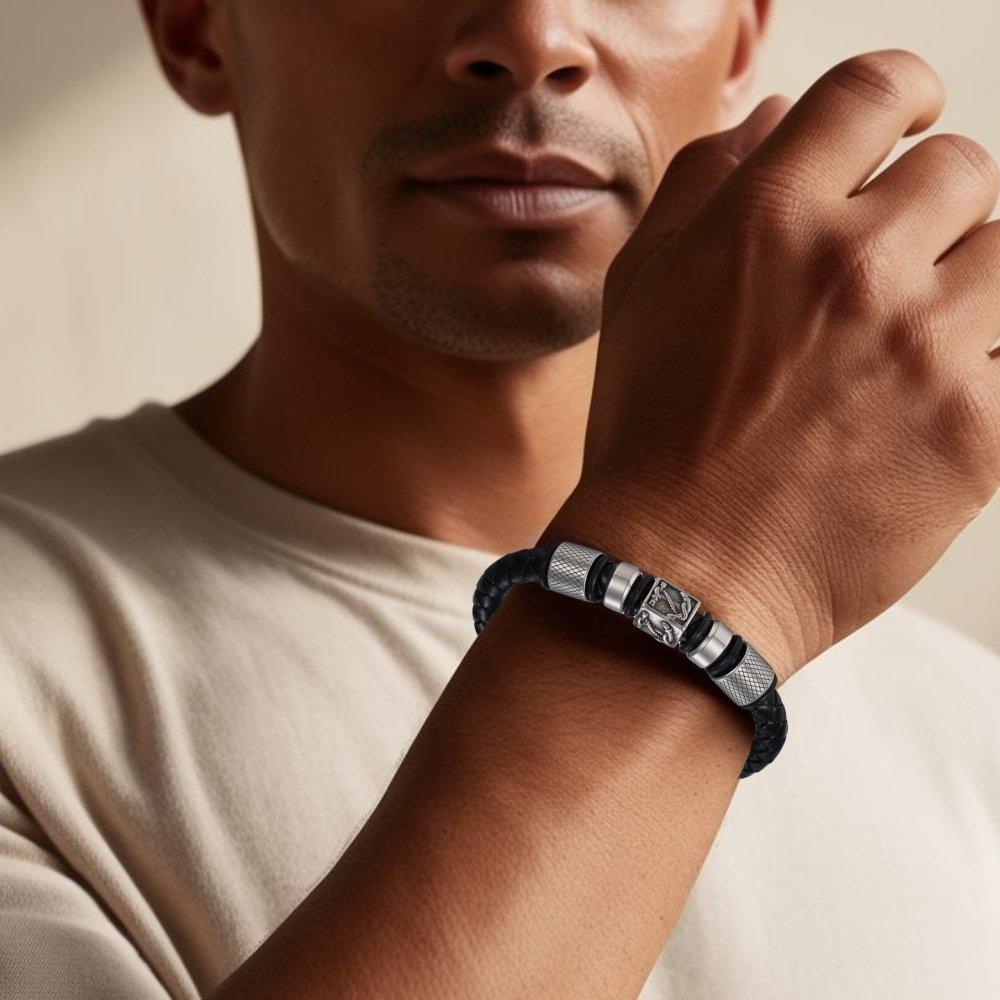 Black - Aye Do Gifts - Mens Nautical Leather Bracelet 1954-NP - 2