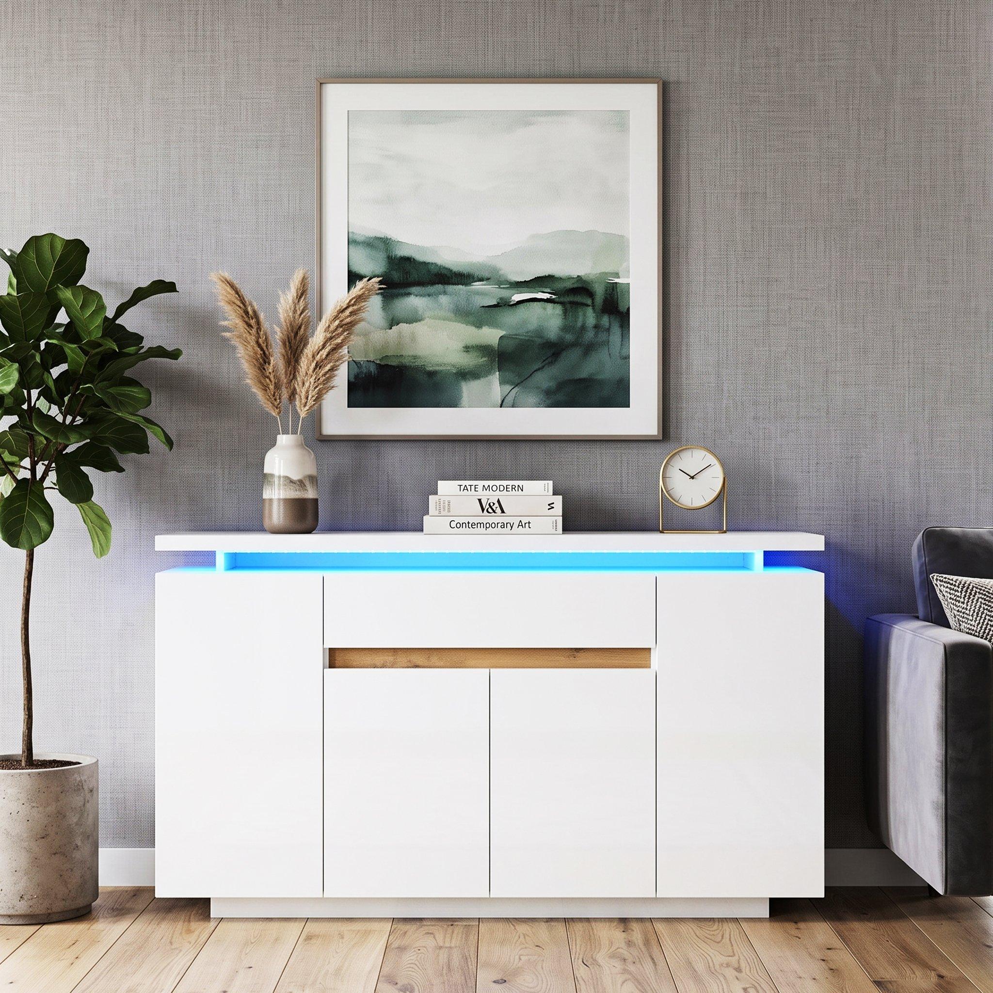 White - Urban Meuble - Modern LED Sideboard with Drawer and Doors - 1