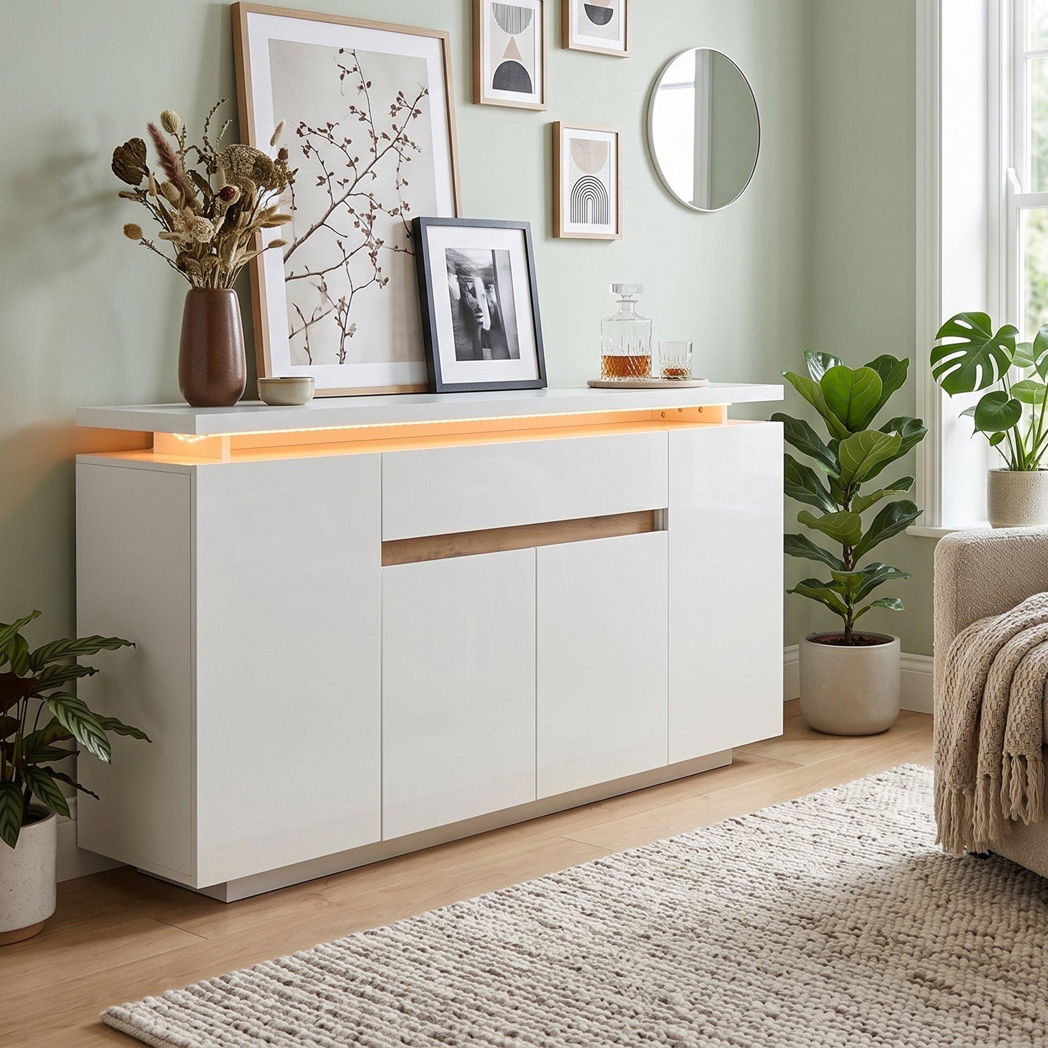 White - Urban Meuble - Modern LED Sideboard with Drawer and Doors - 2