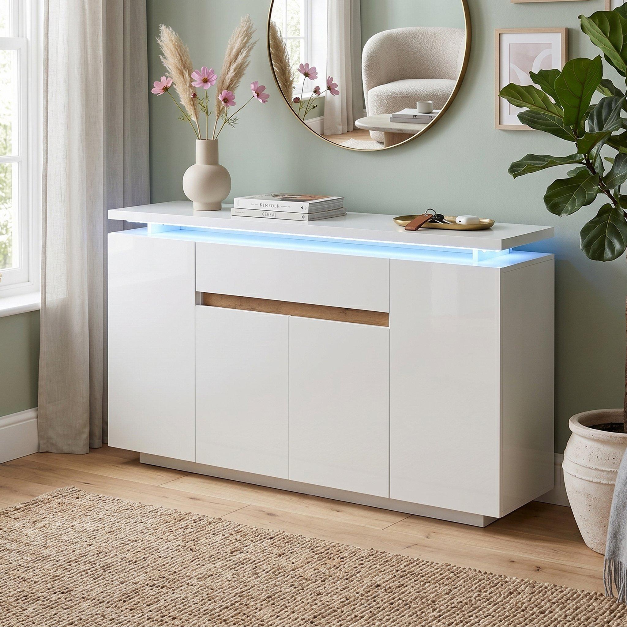 White - Urban Meuble - Modern LED Sideboard with Drawer and Doors - 3