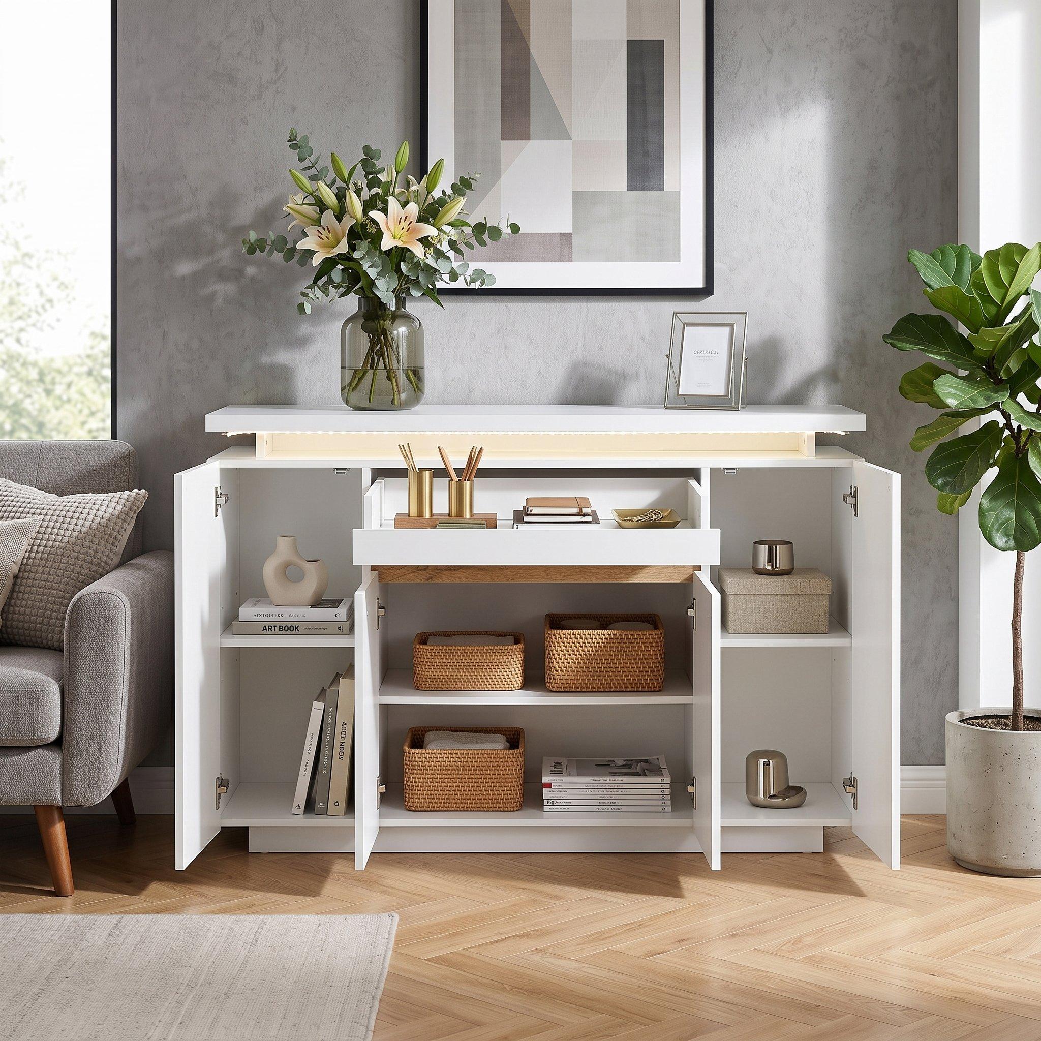 White - Urban Meuble - Modern LED Sideboard with Drawer and Doors - 4