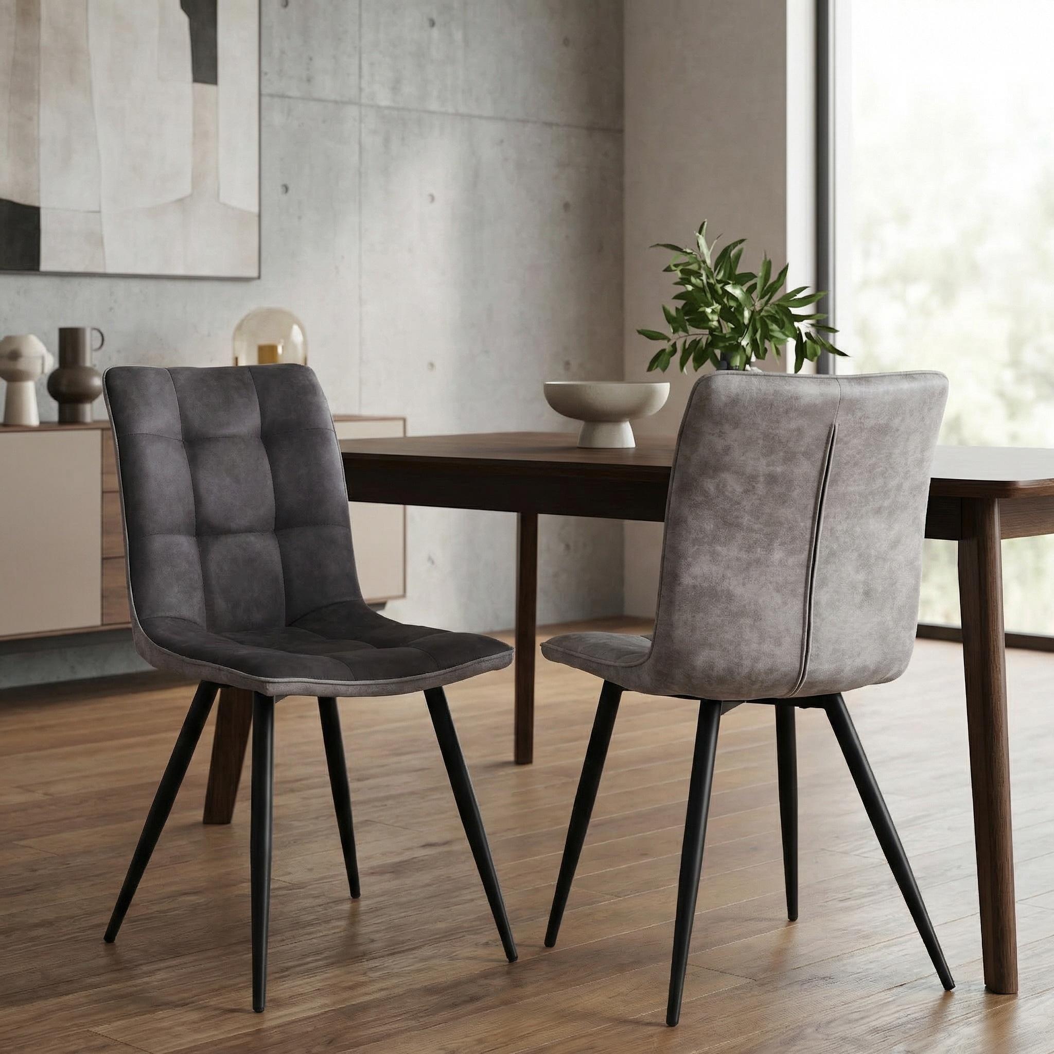 Shankar  Set Of 2 Rodeo Suede Effect Dining Chairs - Dark Grey - 61×46×88