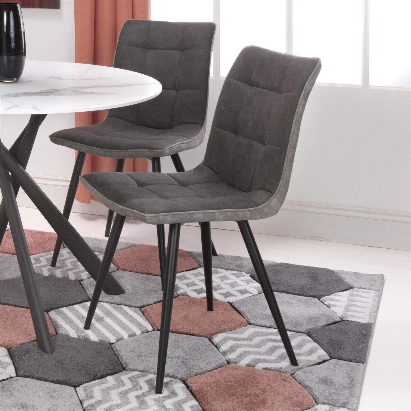 Dark Grey - Shankar - Set of 2 Rodeo Suede Effect Dining Chairs - 8