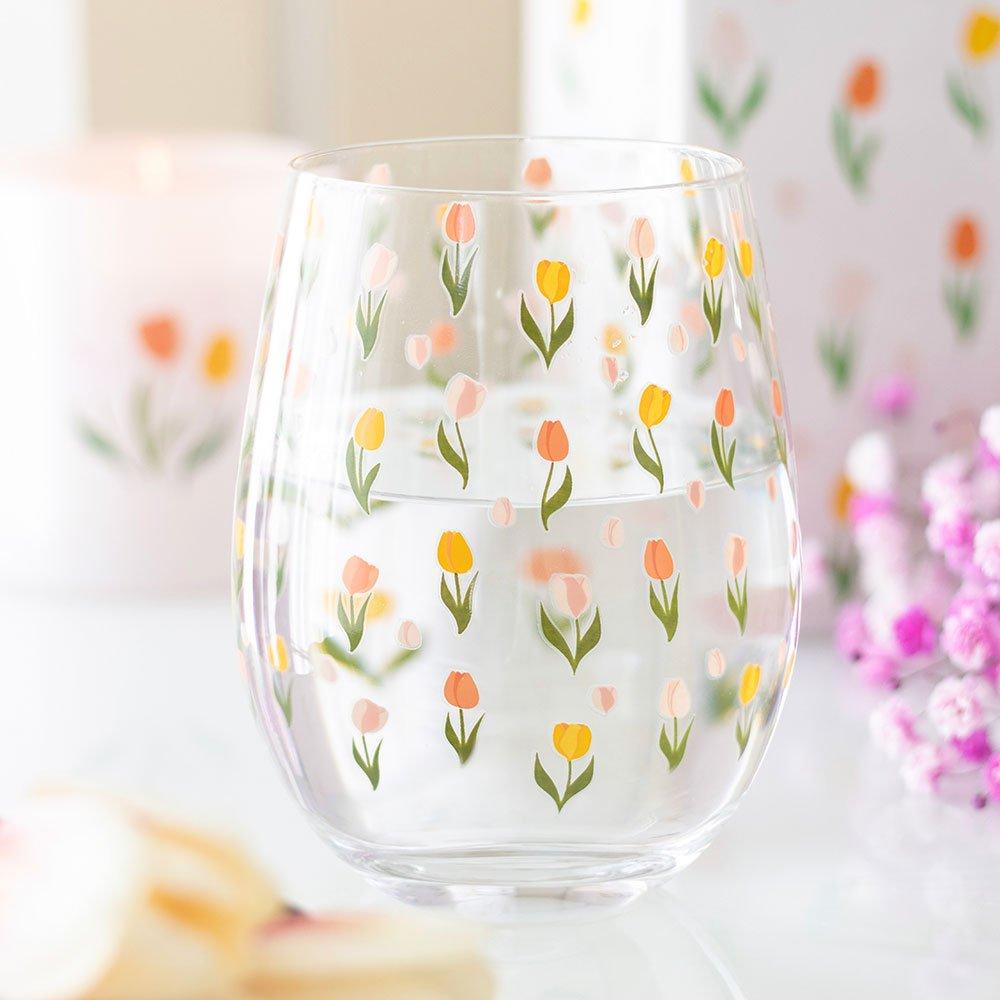 Something Different  Tulip Print Stemless Glass - Clear