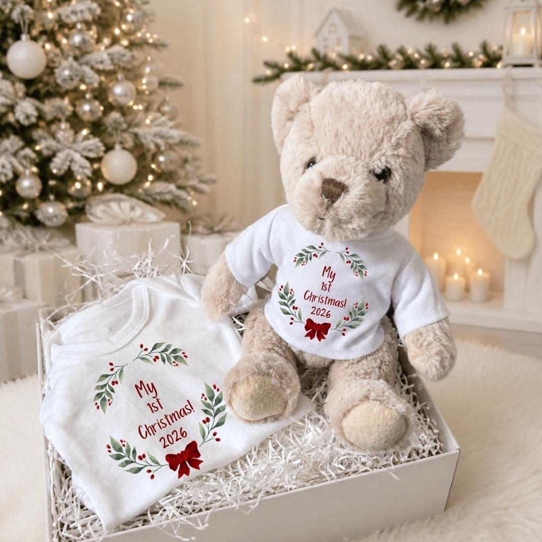 Aye Do Gifts 1st Christmas Red Bow Baby Gift Hamper -Teddy/Vest