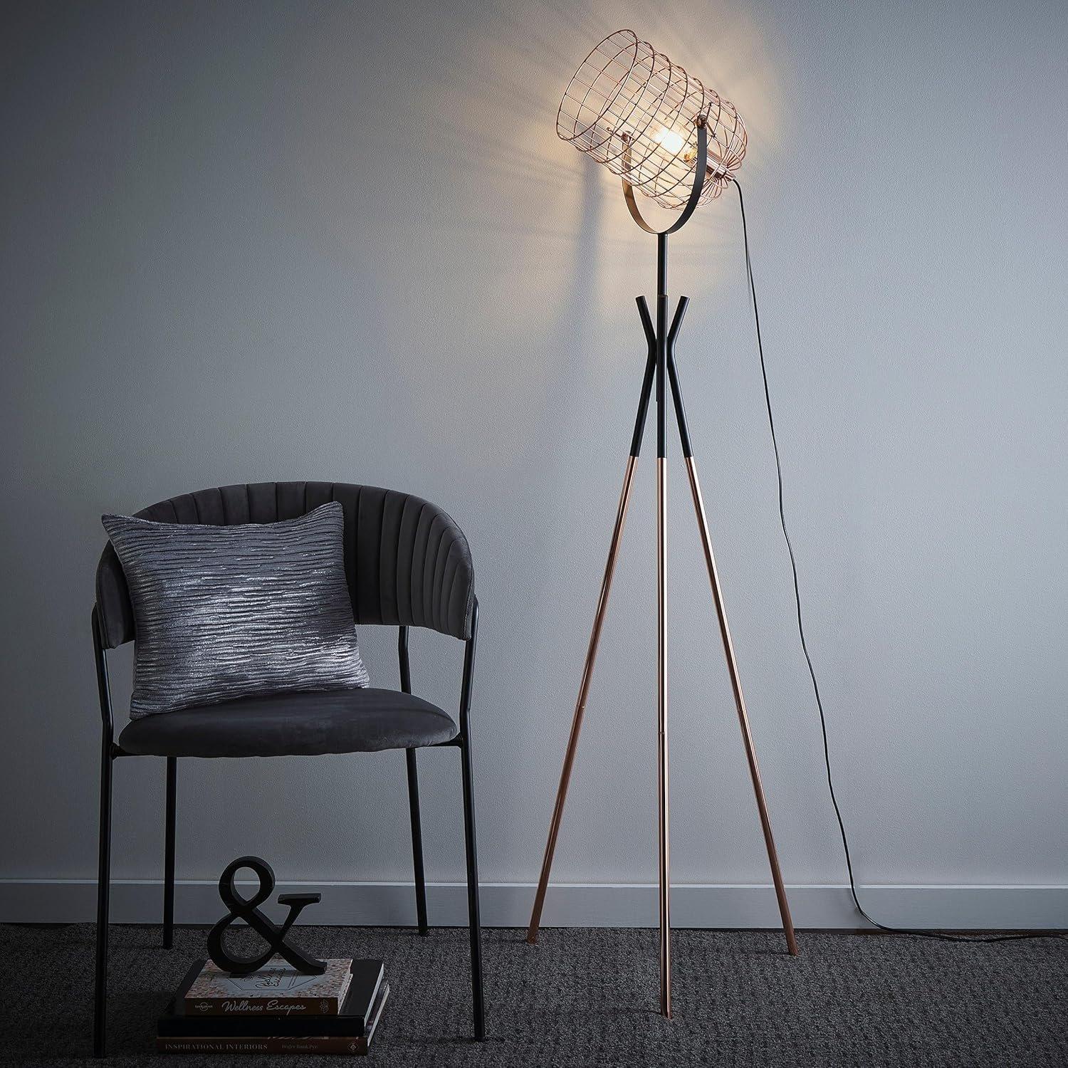 Copper - K Living - Fulton Tripod Copper Cage Floor Lamp Industrial - 2