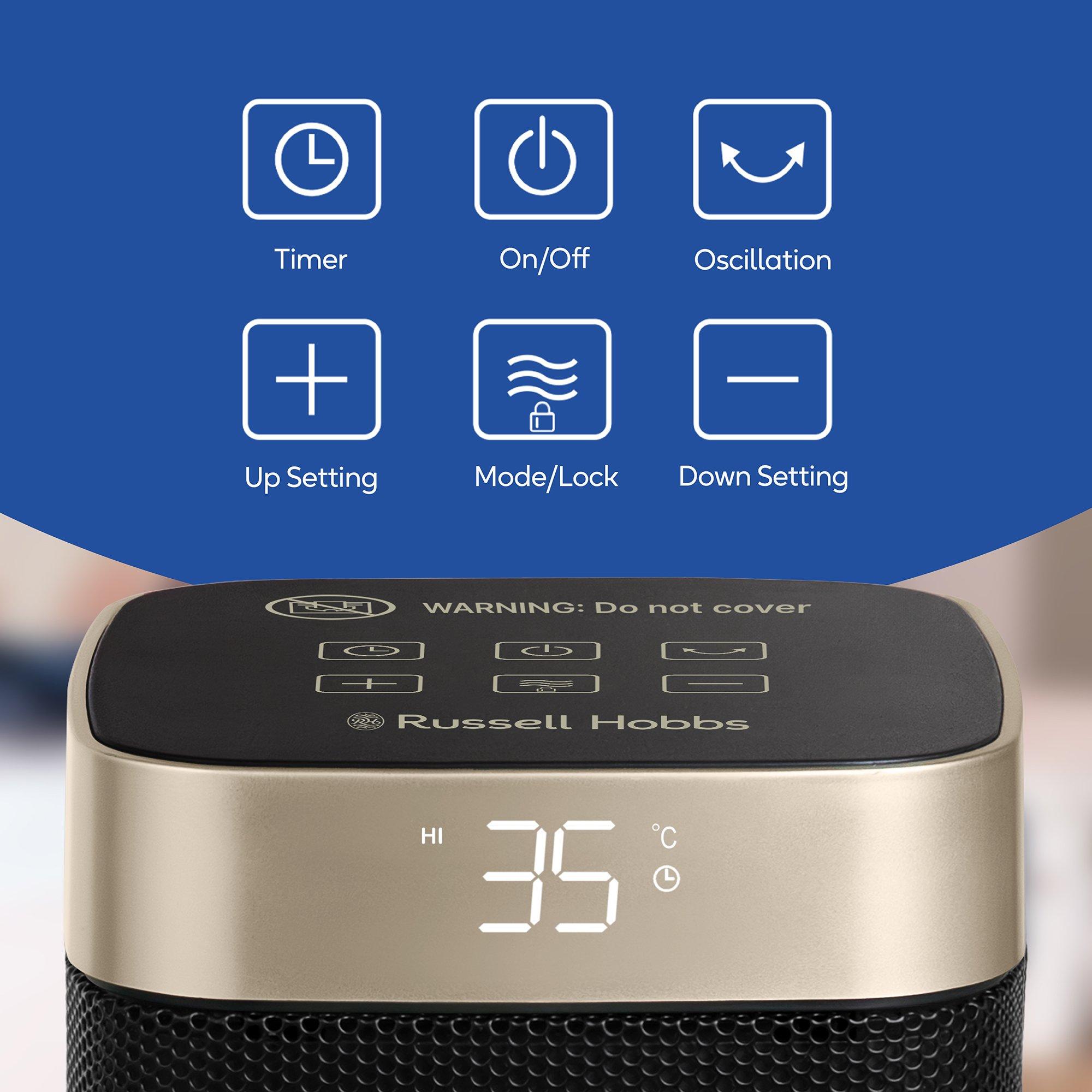 Gold / Black - Russell Hobbs - Russell Hobbs RHCTH2002G Oscillating Heater - 9