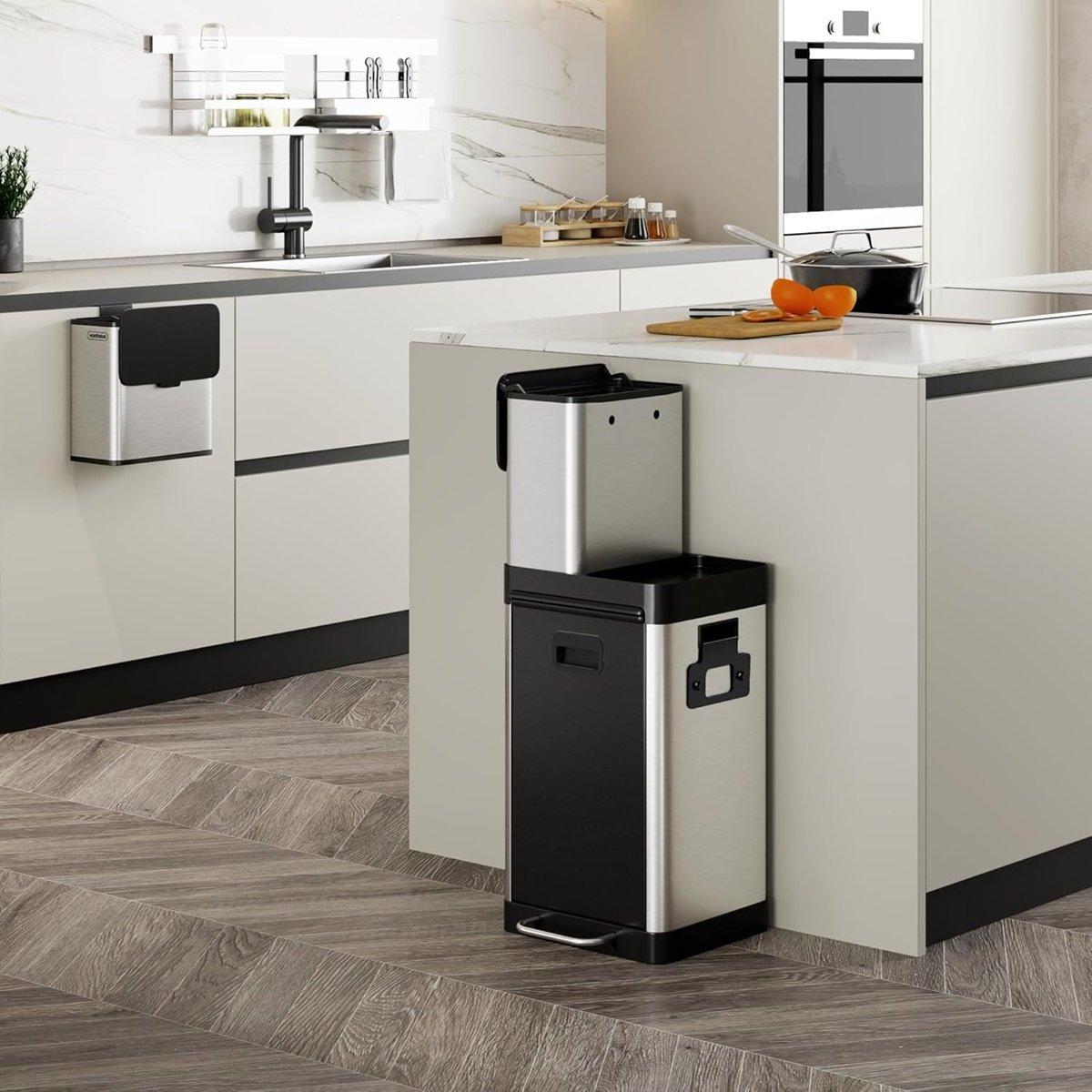 Silver - VonHaus - VonHaus Triple Recycling Bin 32L for Kitchen - 5