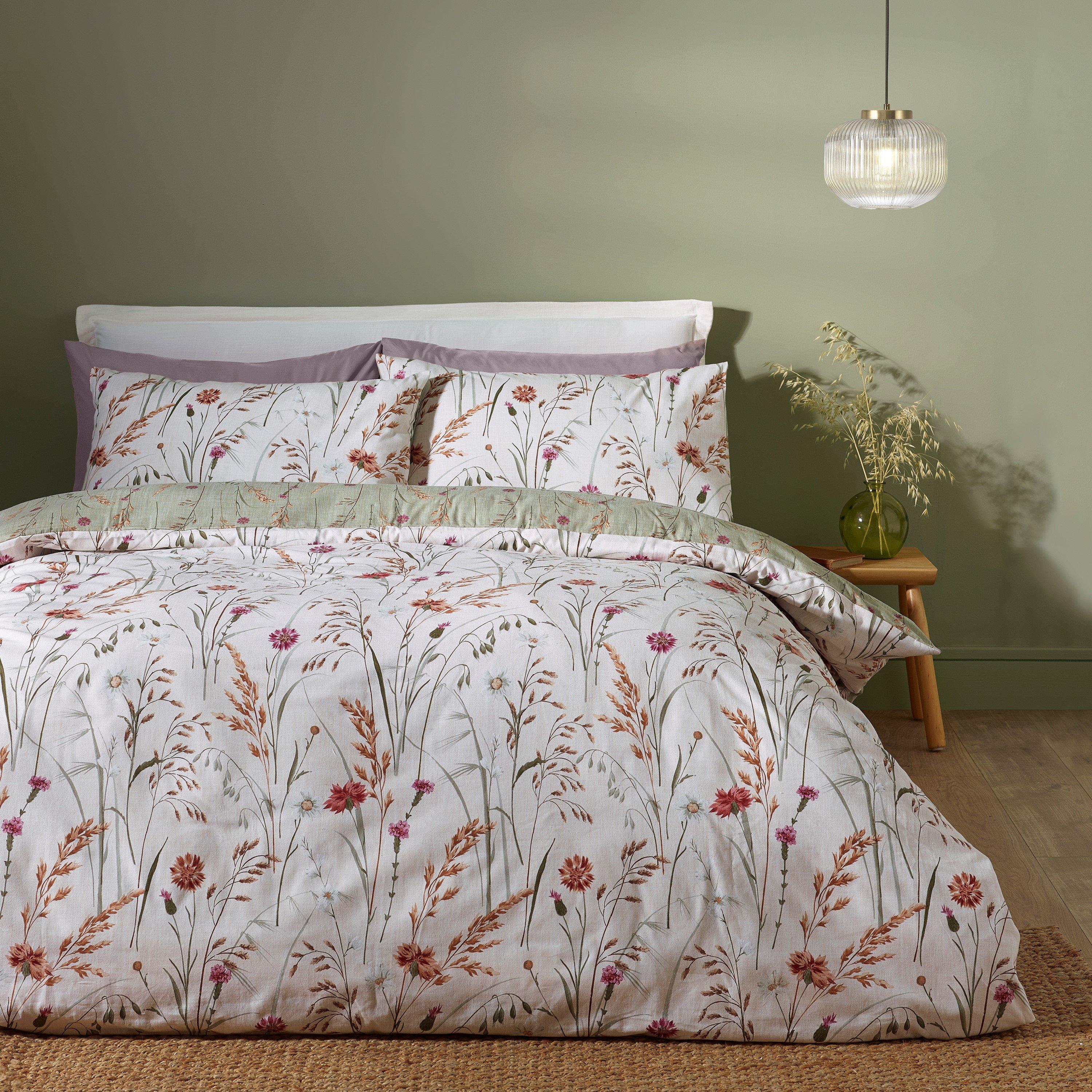 Green - Catherine Lansfield - Brushed Grasmere Floral Cotton Duvet Cover Set - 1