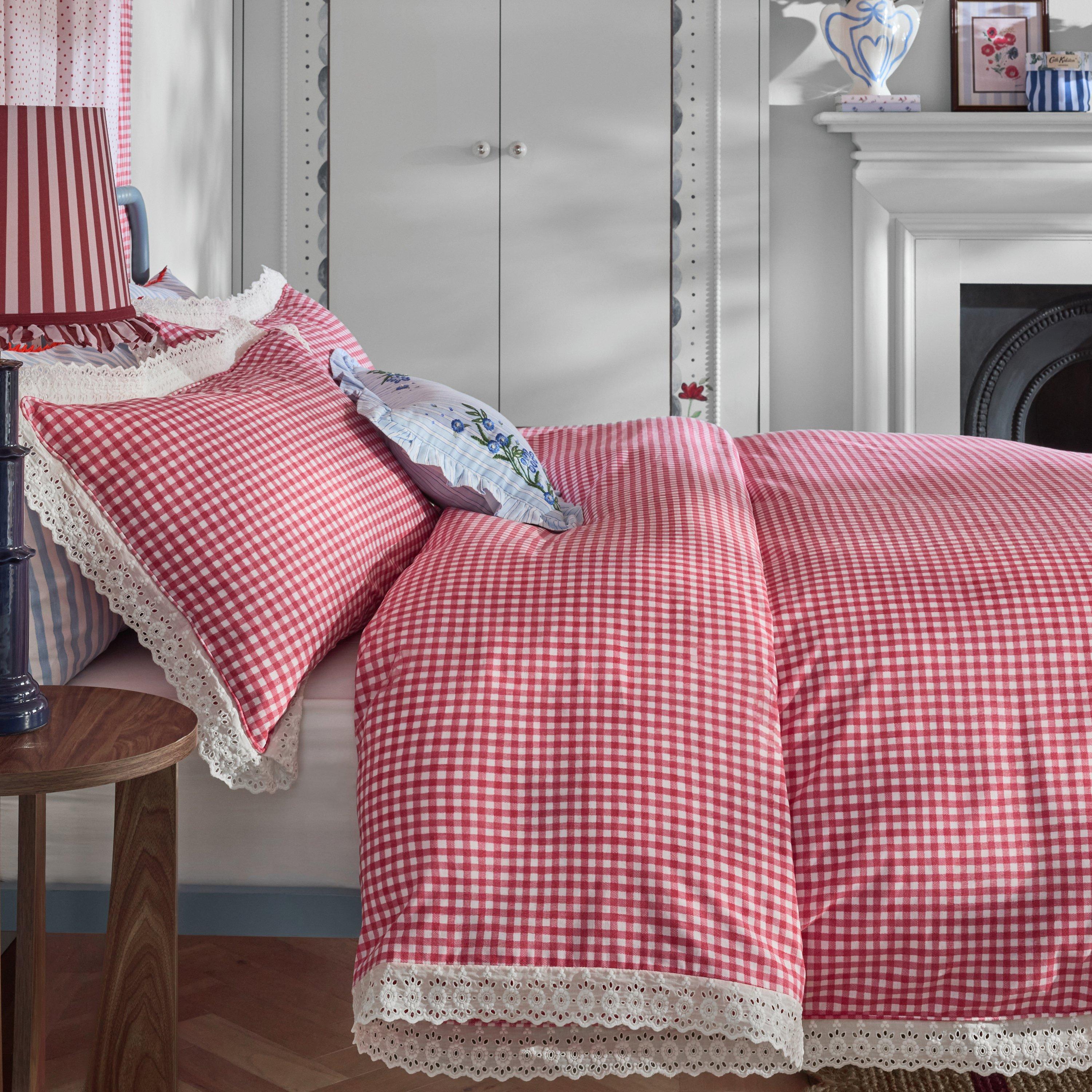 Red - Cath Kidston - Painted Gingham Lace Cotton Duvet Cover Set - 2