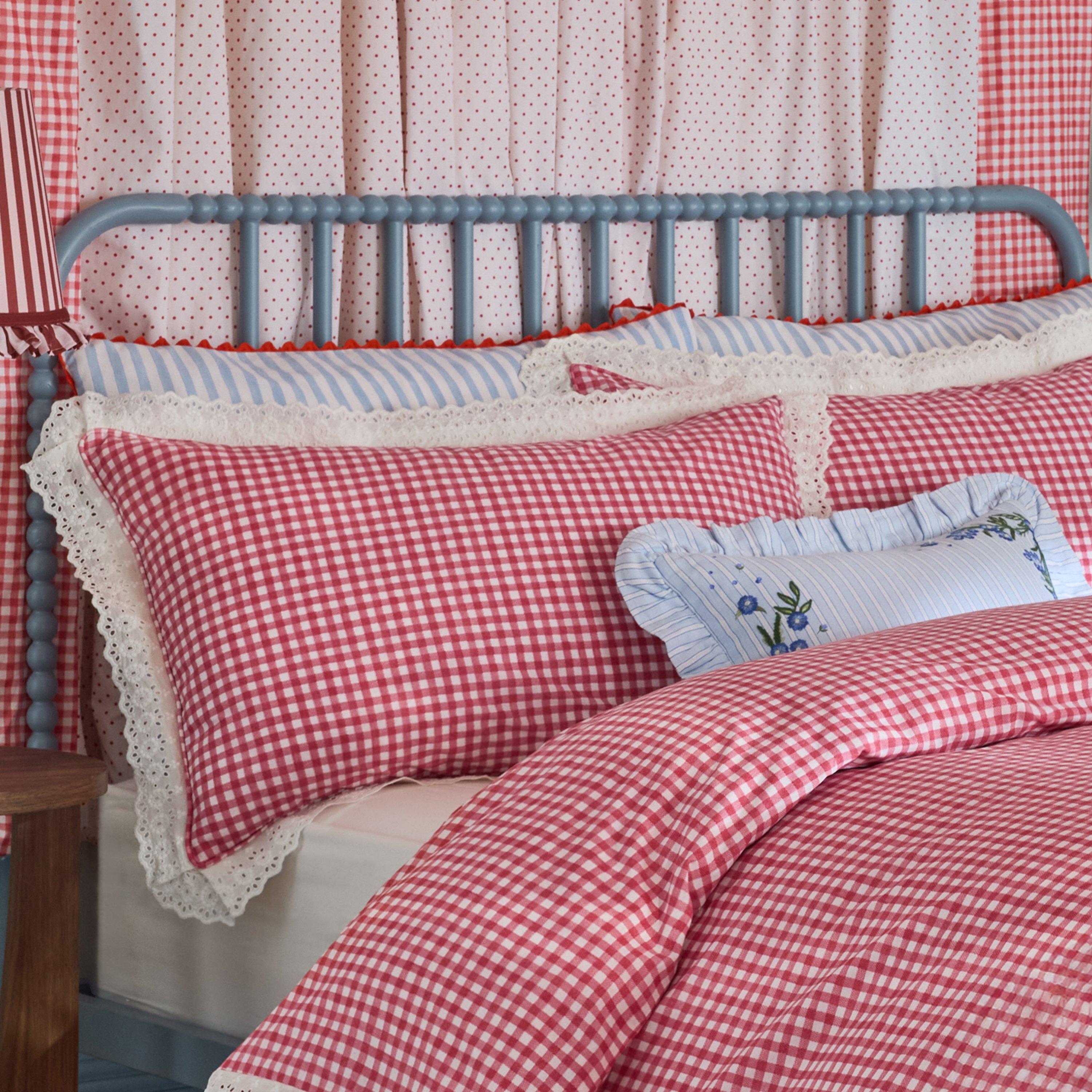 Red - Cath Kidston - Painted Gingham Lace Cotton Duvet Cover Set - 3