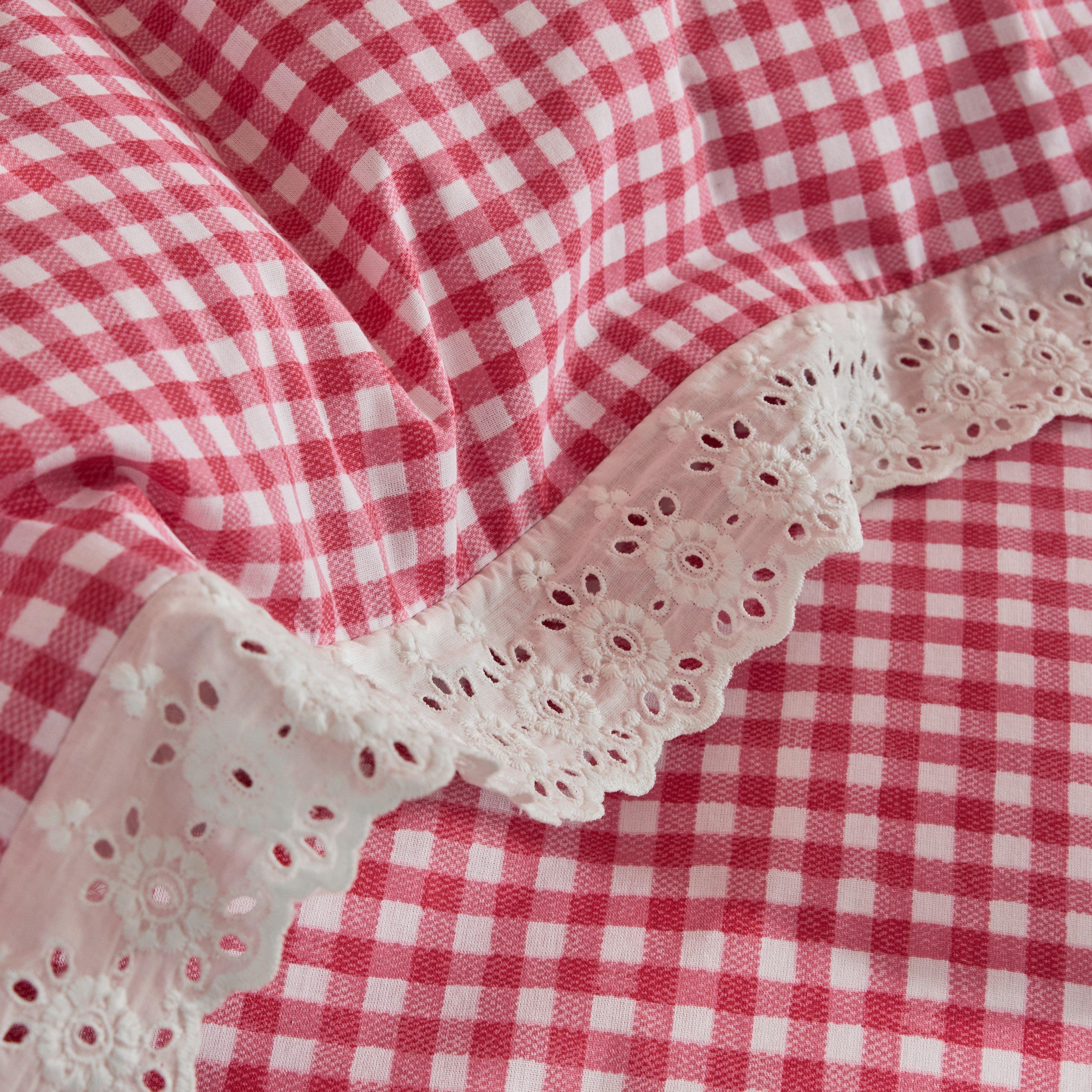 Red - Cath Kidston - Painted Gingham Lace Cotton Duvet Cover Set - 4