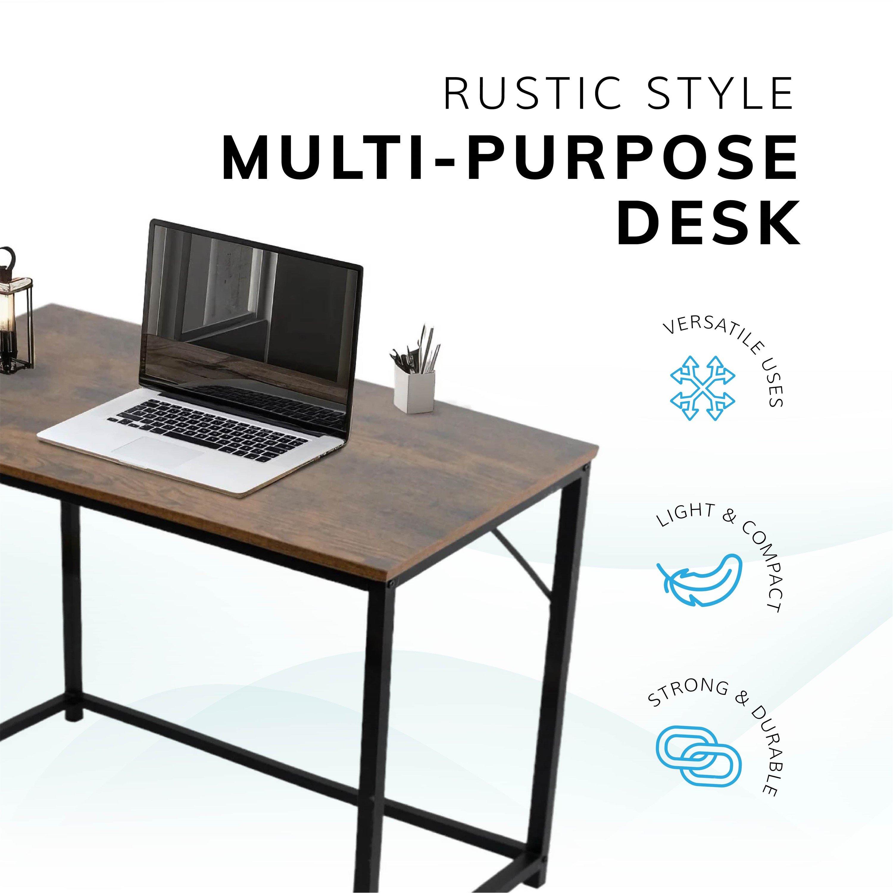 Brown - House of Home - Rustic Brown Small Desk with Black Metal Frame - 2
