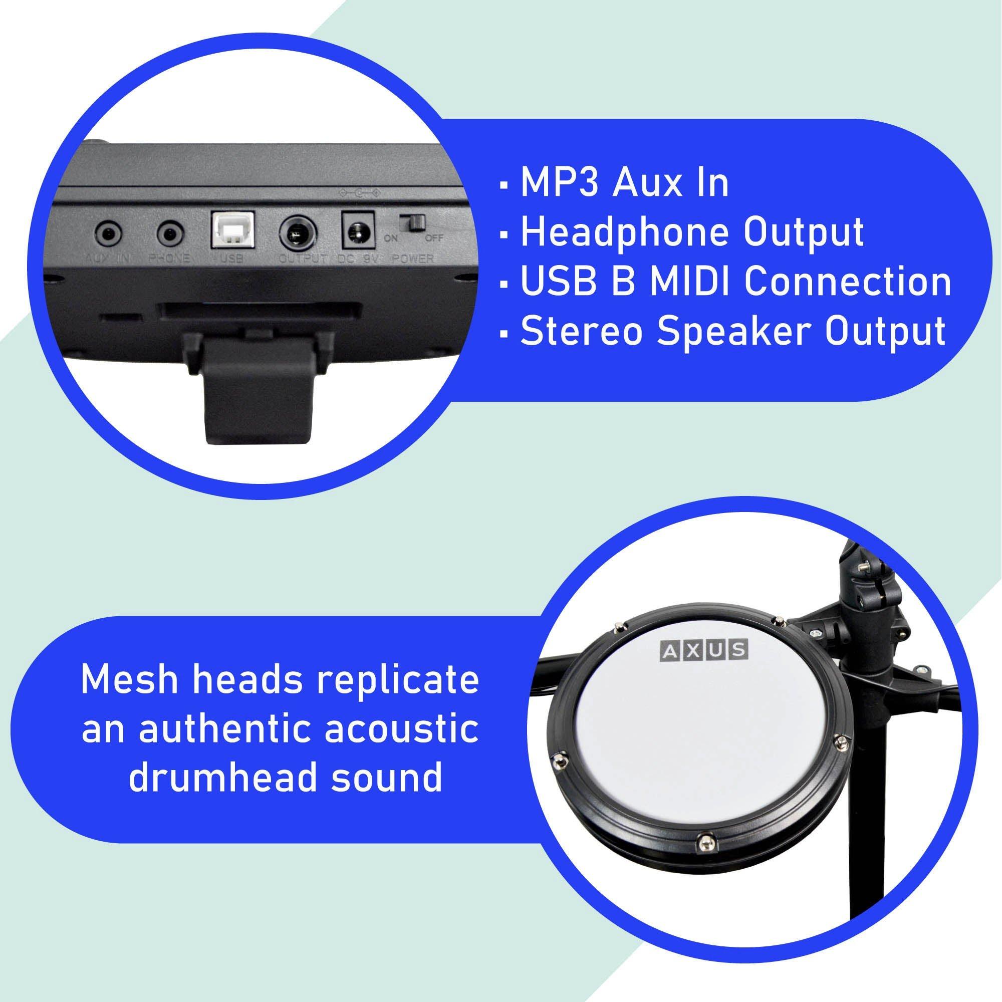 Black - Axus - Electronic Drum Kit Pack - 4